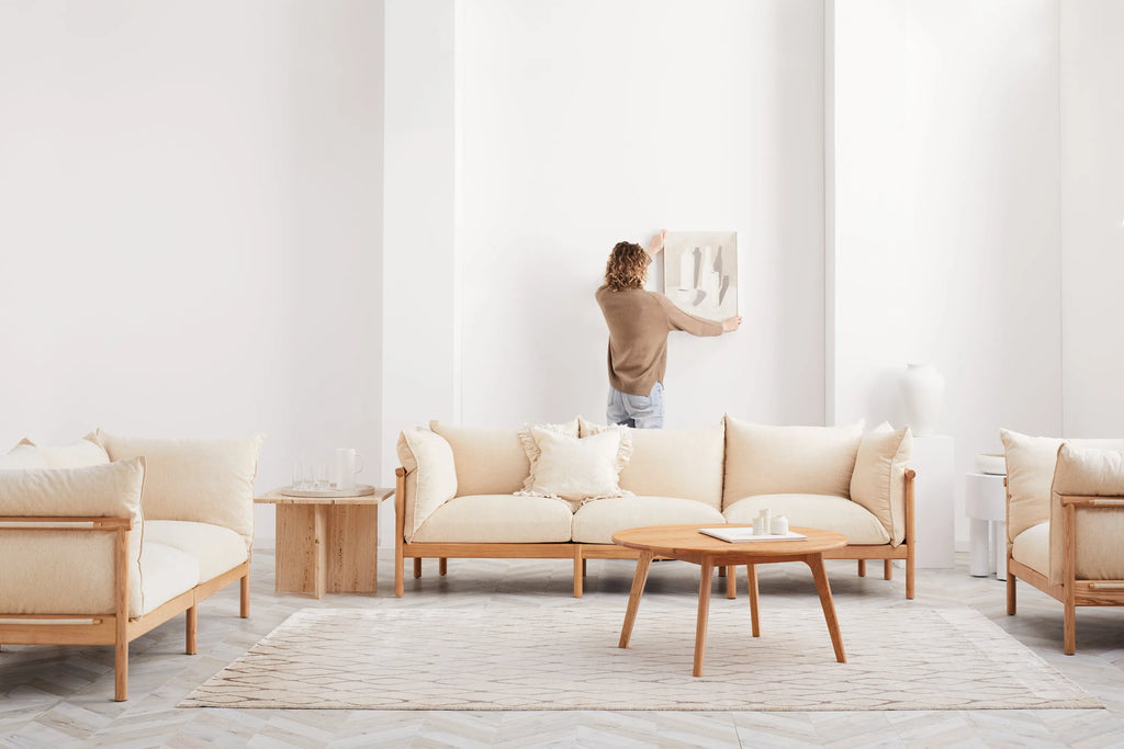 Olivia Sofa 2-Seater Sand Beige Velvet Solid American Oak