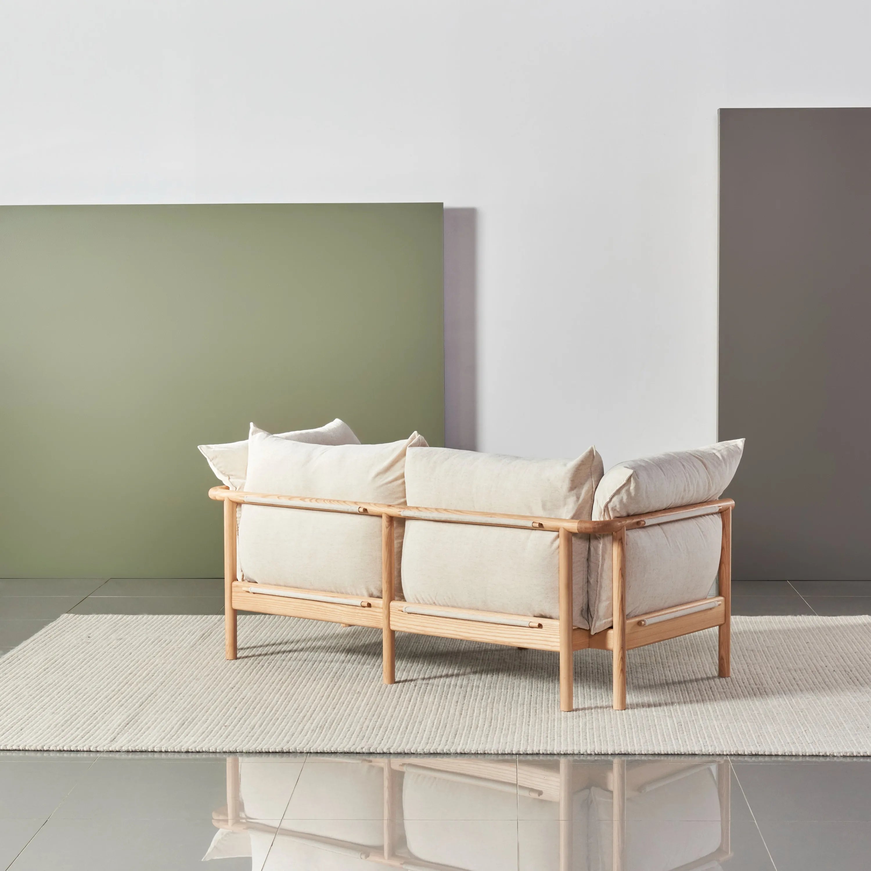 Olivia Sofa 2-Seater Sand Beige Velvet Solid American Oak