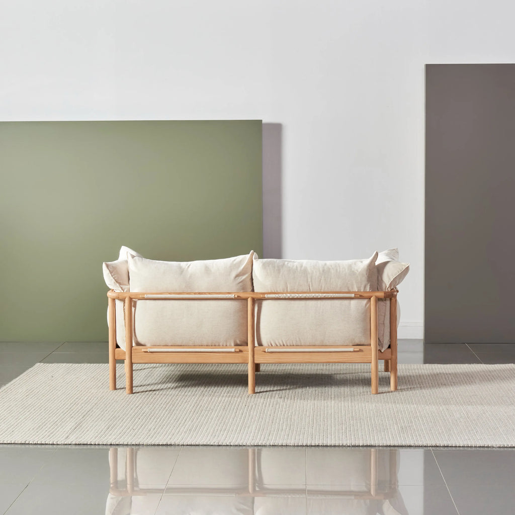 Olivia Sofa 2-Seater Sand Beige Velvet Solid American Oak