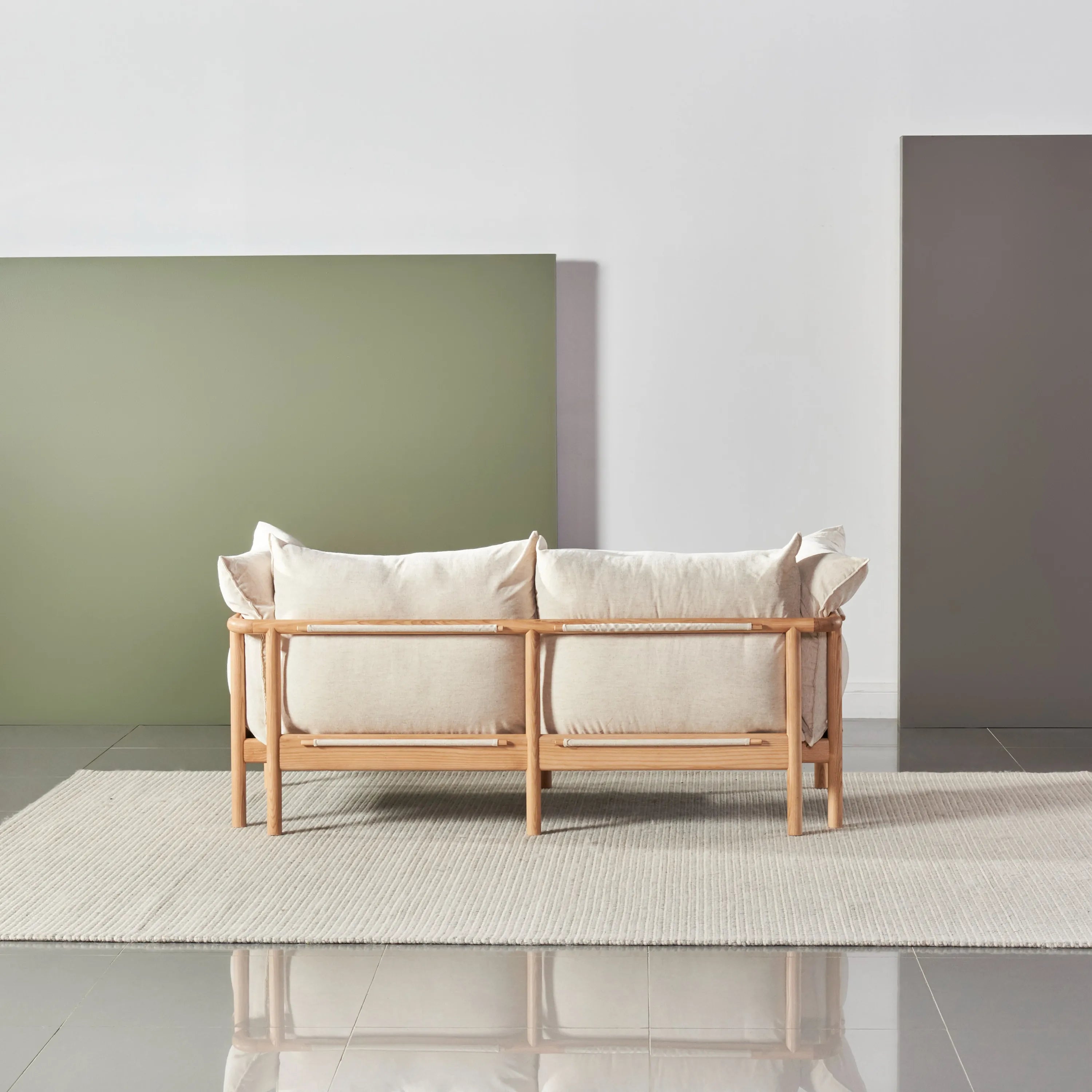 Olivia Sofa 2-Seater Sand Beige Velvet Solid American Oak