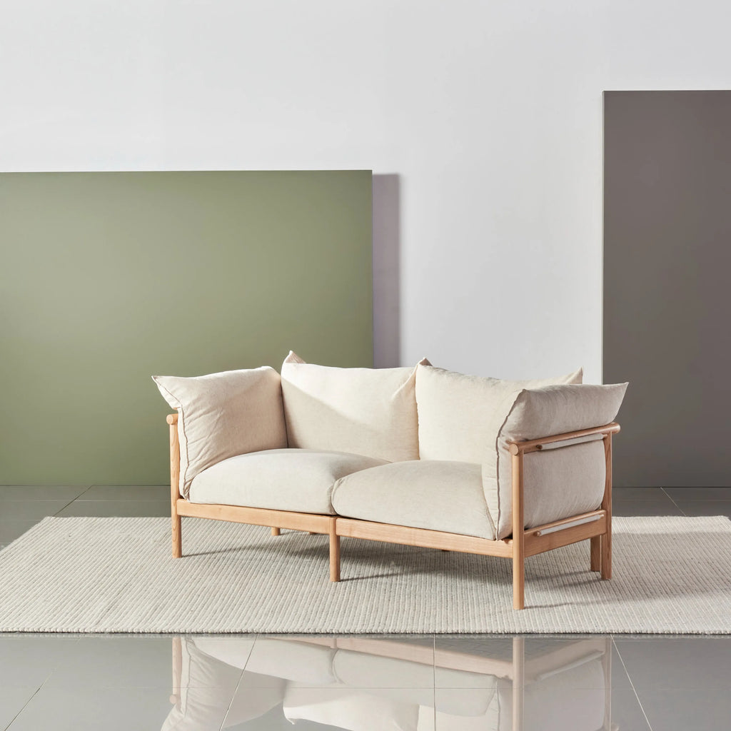 Olivia Sofa 2-Seater Sand Beige Velvet Solid American Oak