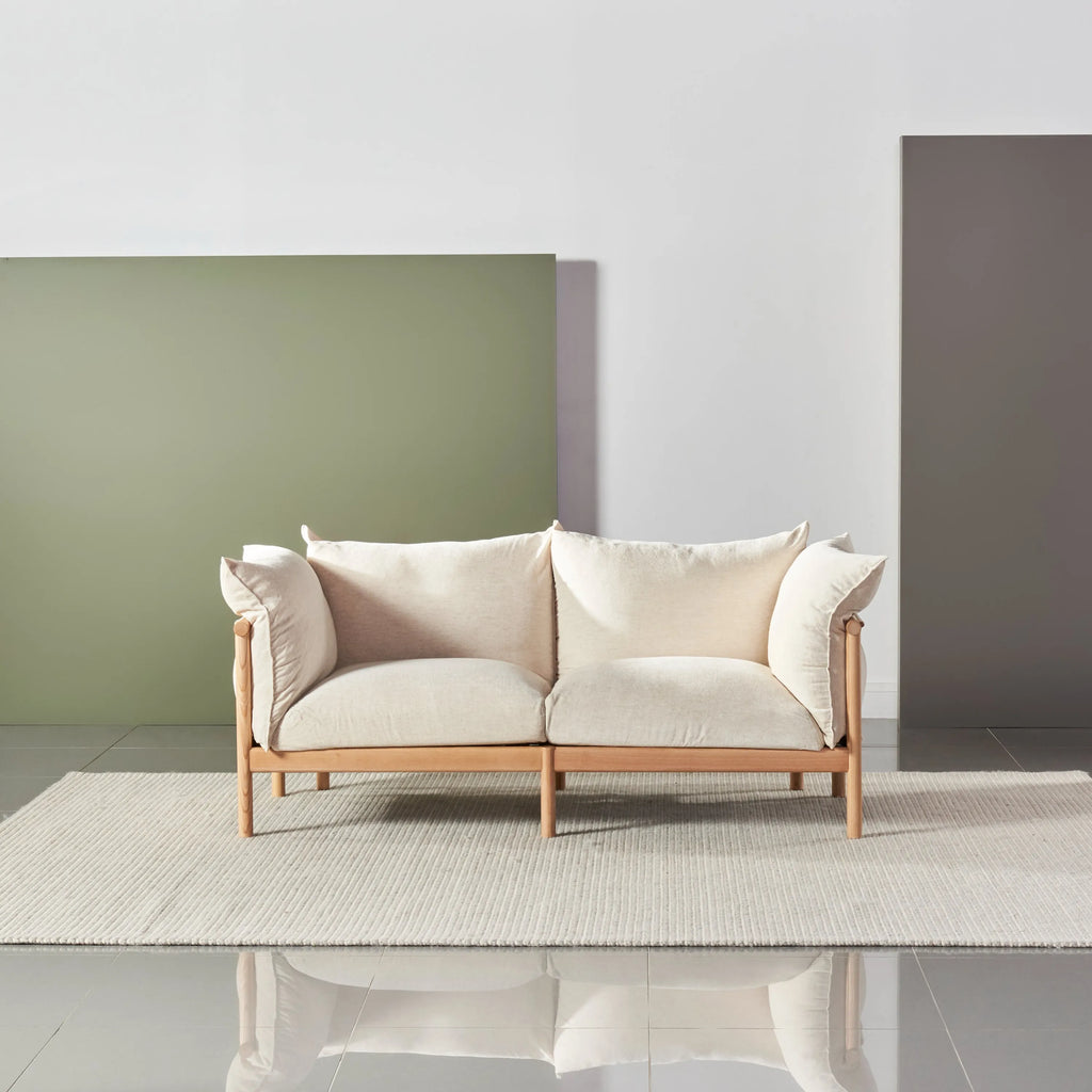 Olivia Sofa 2-Seater Sand Beige Velvet Solid American Oak