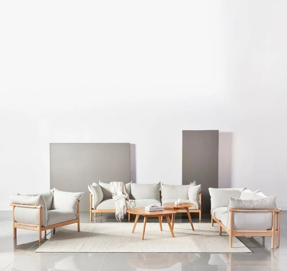 Olivia Sofa 2-Seater Soft Gray Fabric Solid American Oak