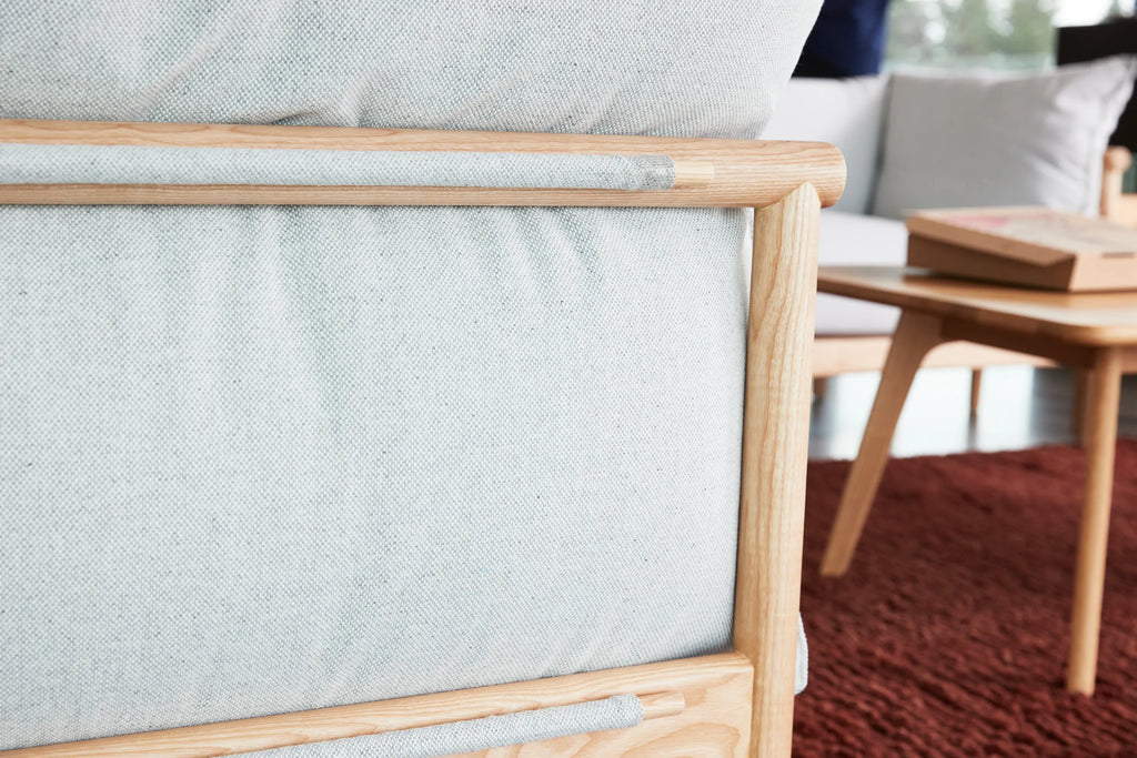 Olivia Sofa 2-Seater Soft Gray Fabric Solid American Oak