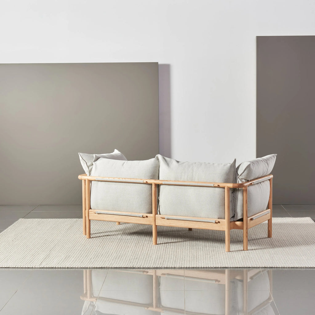 Olivia Sofa 2-Seater Soft Gray Fabric Solid American Oak