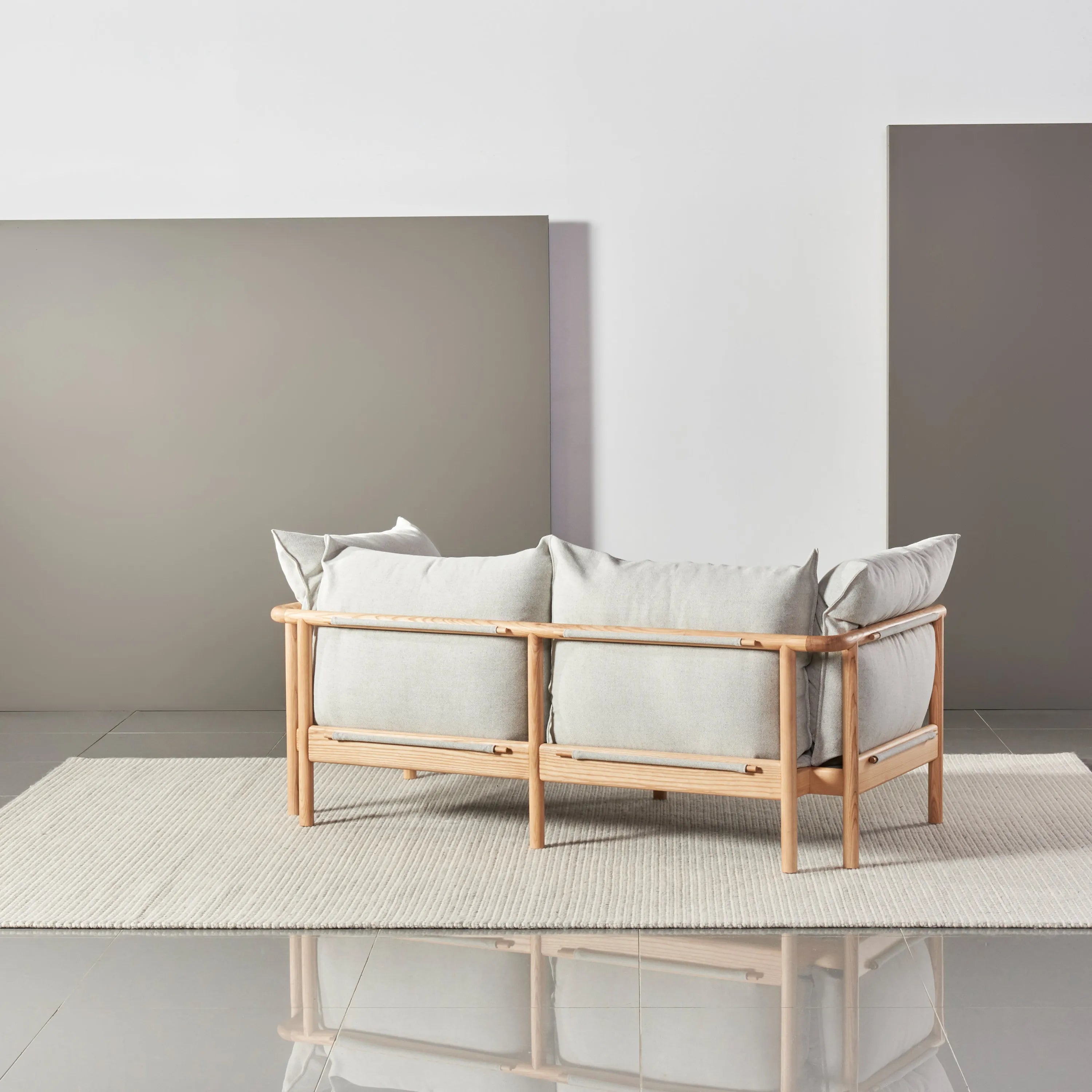 Olivia Sofa 2-Seater Soft Gray Fabric Solid American Oak