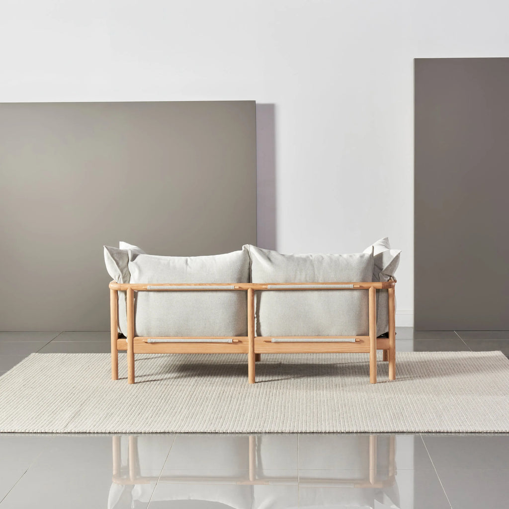 Olivia Sofa 2-Seater Soft Gray Fabric Solid American Oak