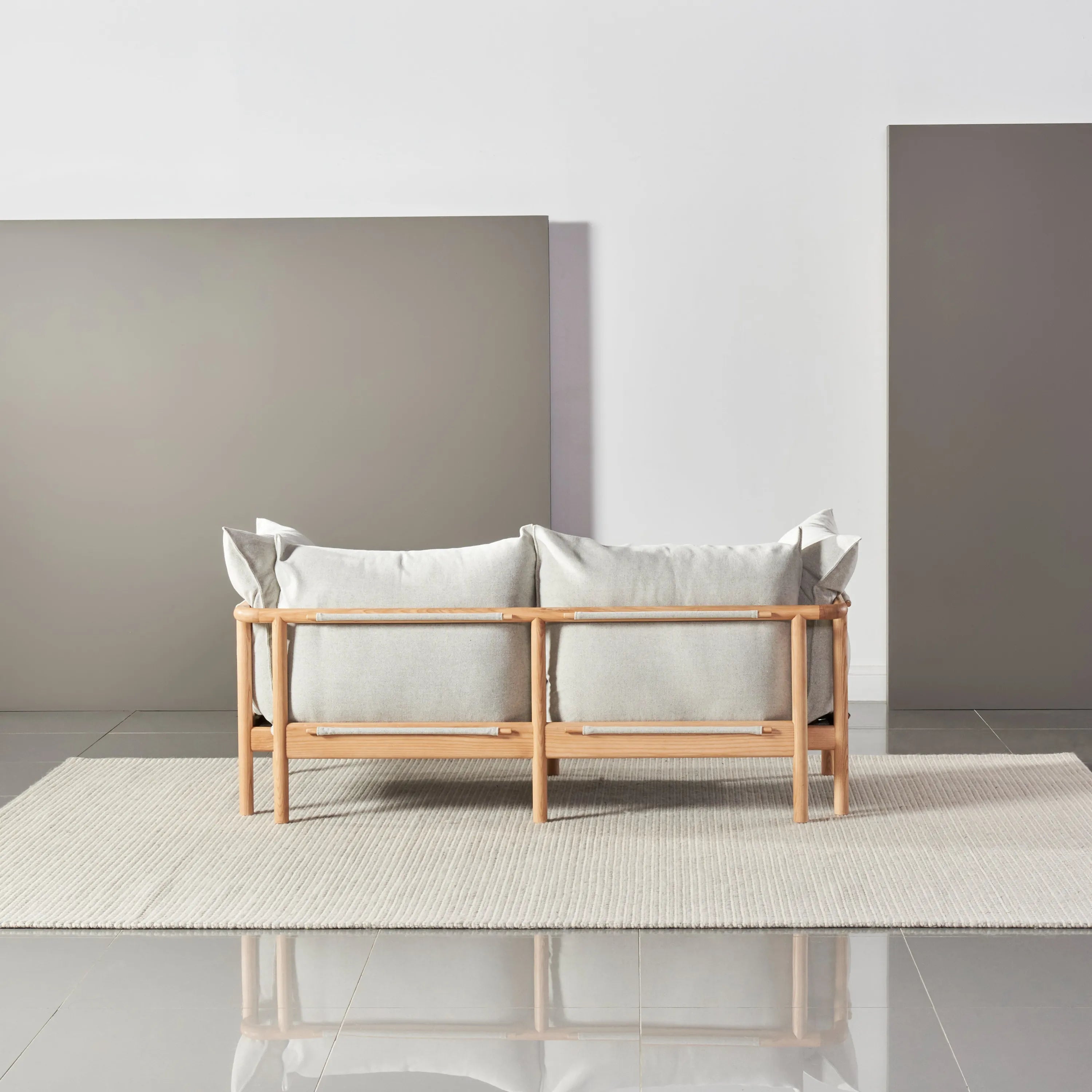 Olivia Sofa 2-Seater Soft Gray Fabric Solid American Oak