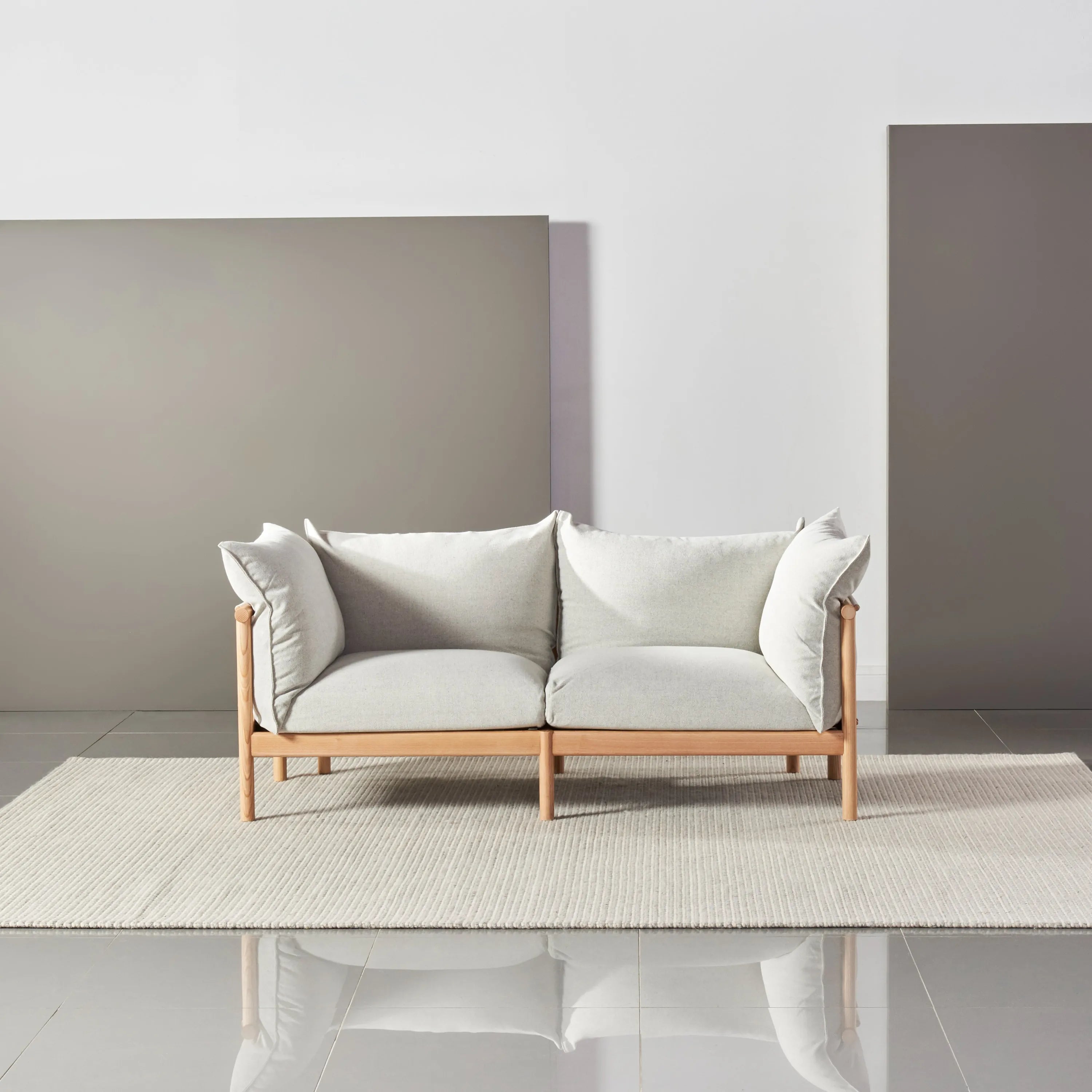 Olivia Sofa 2-Seater Soft Gray Fabric Solid American Oak