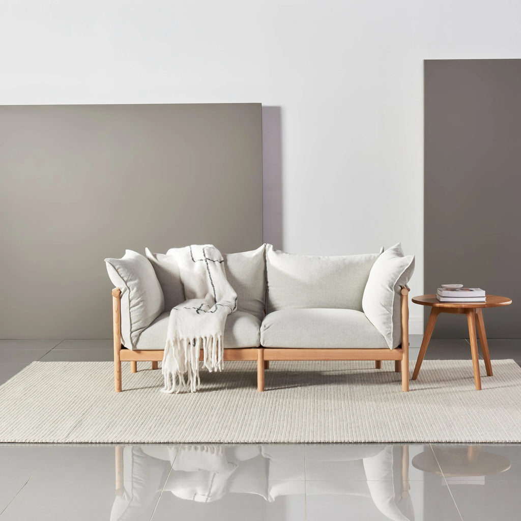 Olivia Sofa 2-Seater Soft Gray Fabric Solid American Oak