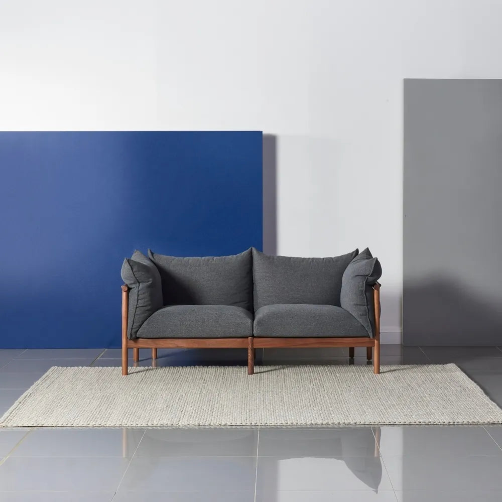 Olivia Sofa 2-Seater Granite Gray Fabric Solid American Walnut