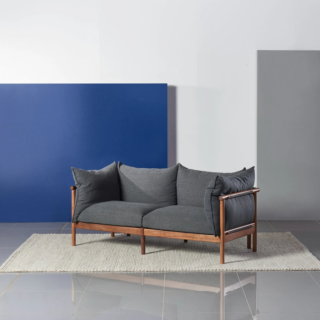 Olivia Sofa 2-Seater Granite Gray Fabric Solid American Walnut