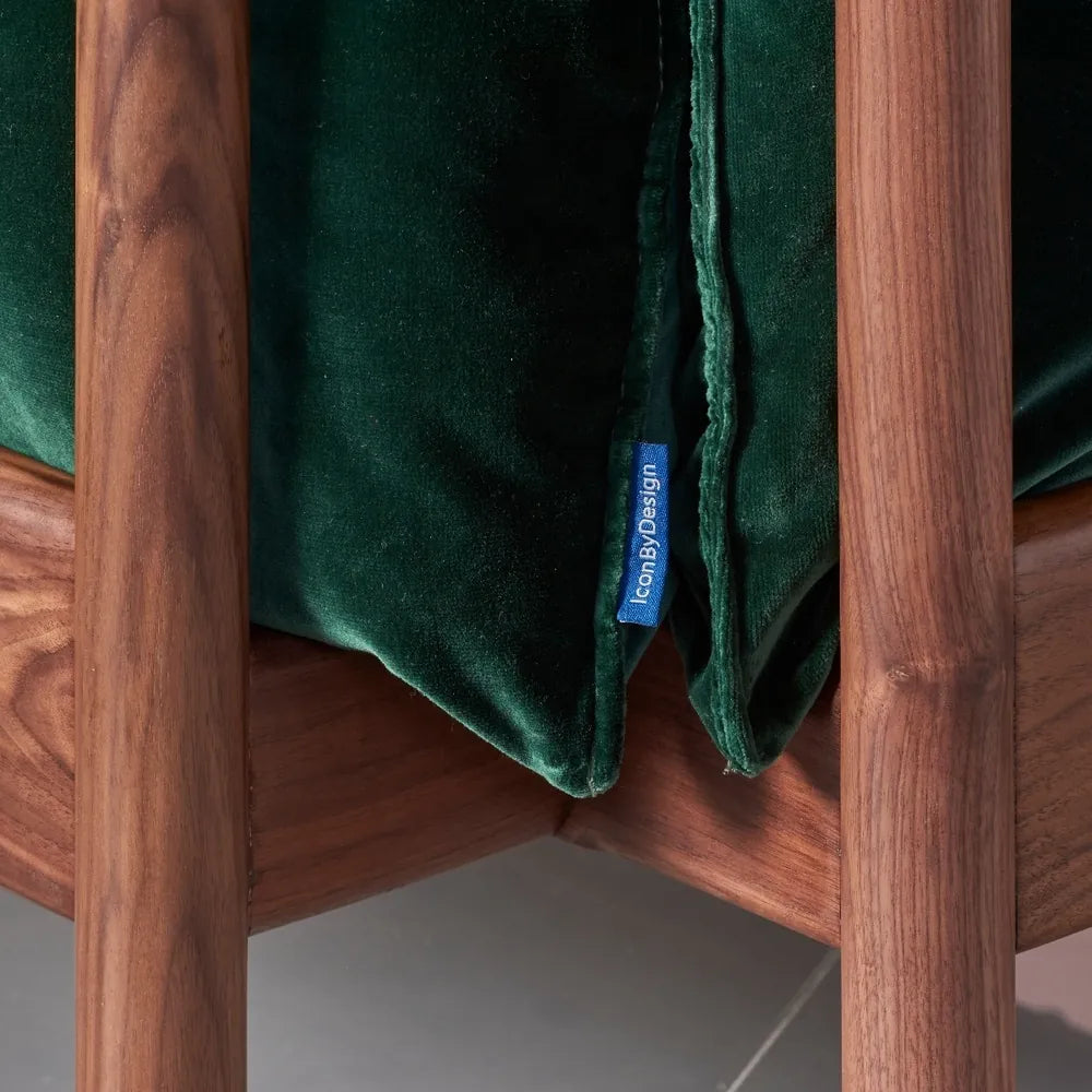 Olivia Sofa 2-Seater Racing Green Velvet Solid American Walnut