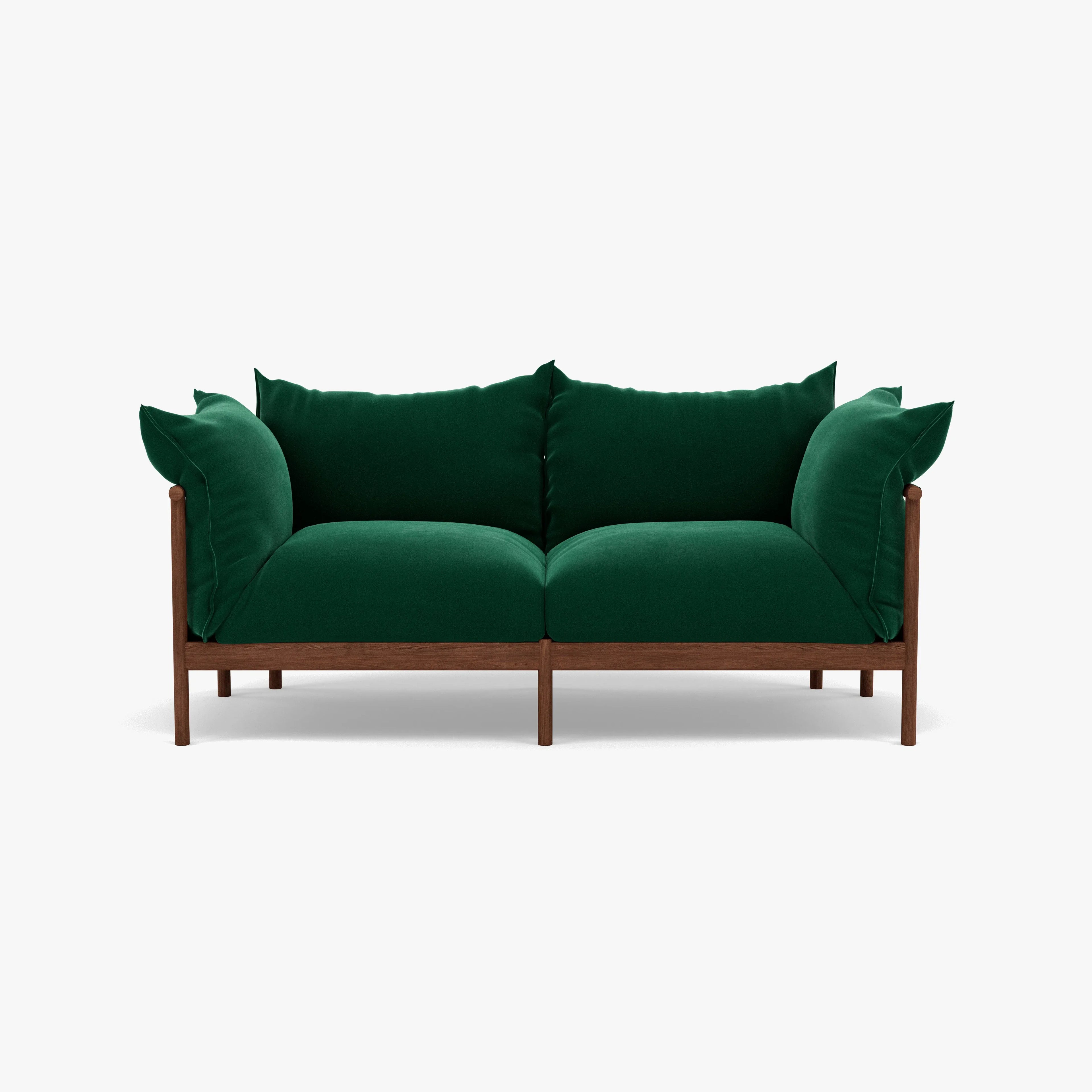 Olivia Sofa 2-Seater Racing Green Velvet Solid American Walnut