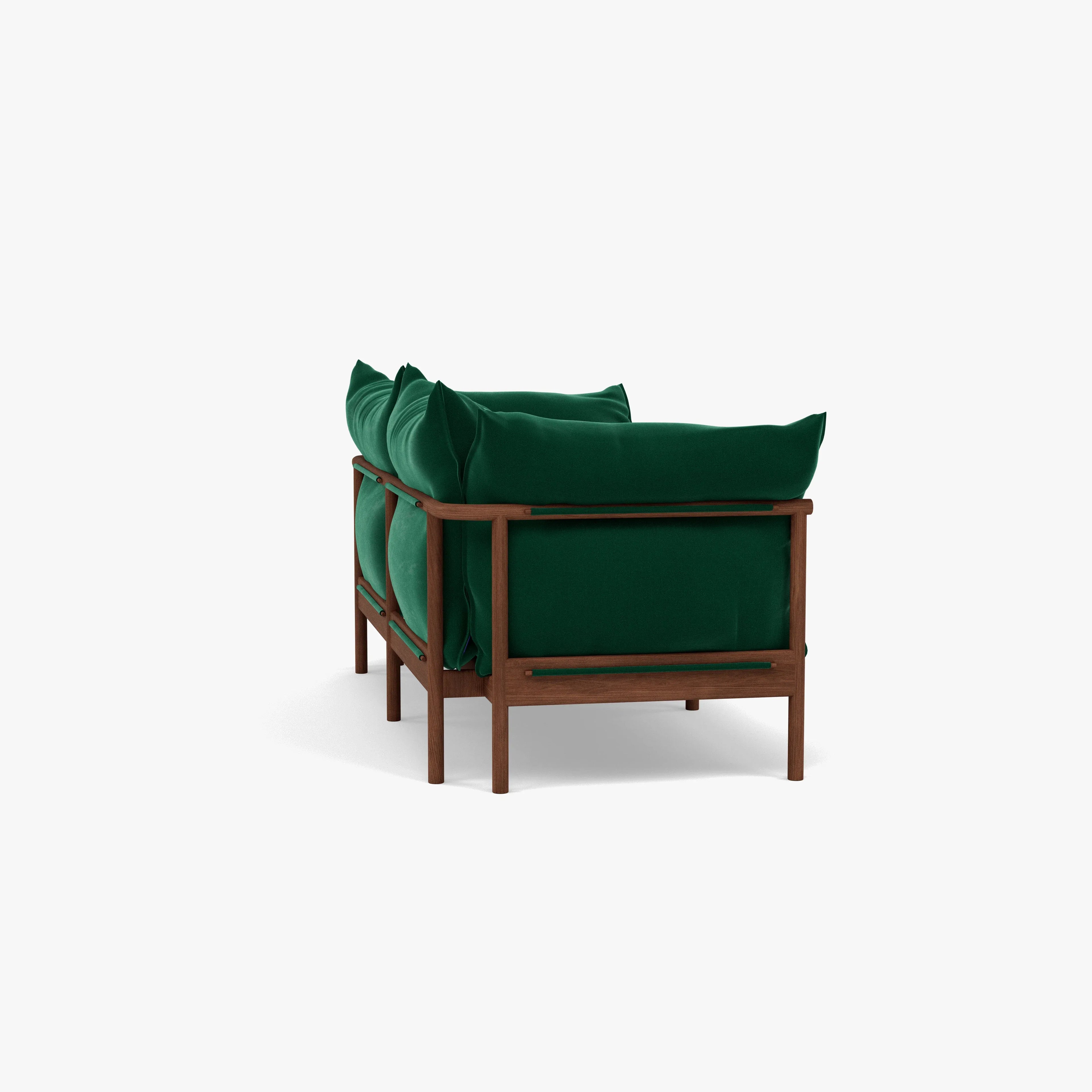 Olivia Sofa 2-Seater Racing Green Velvet Solid American Walnut