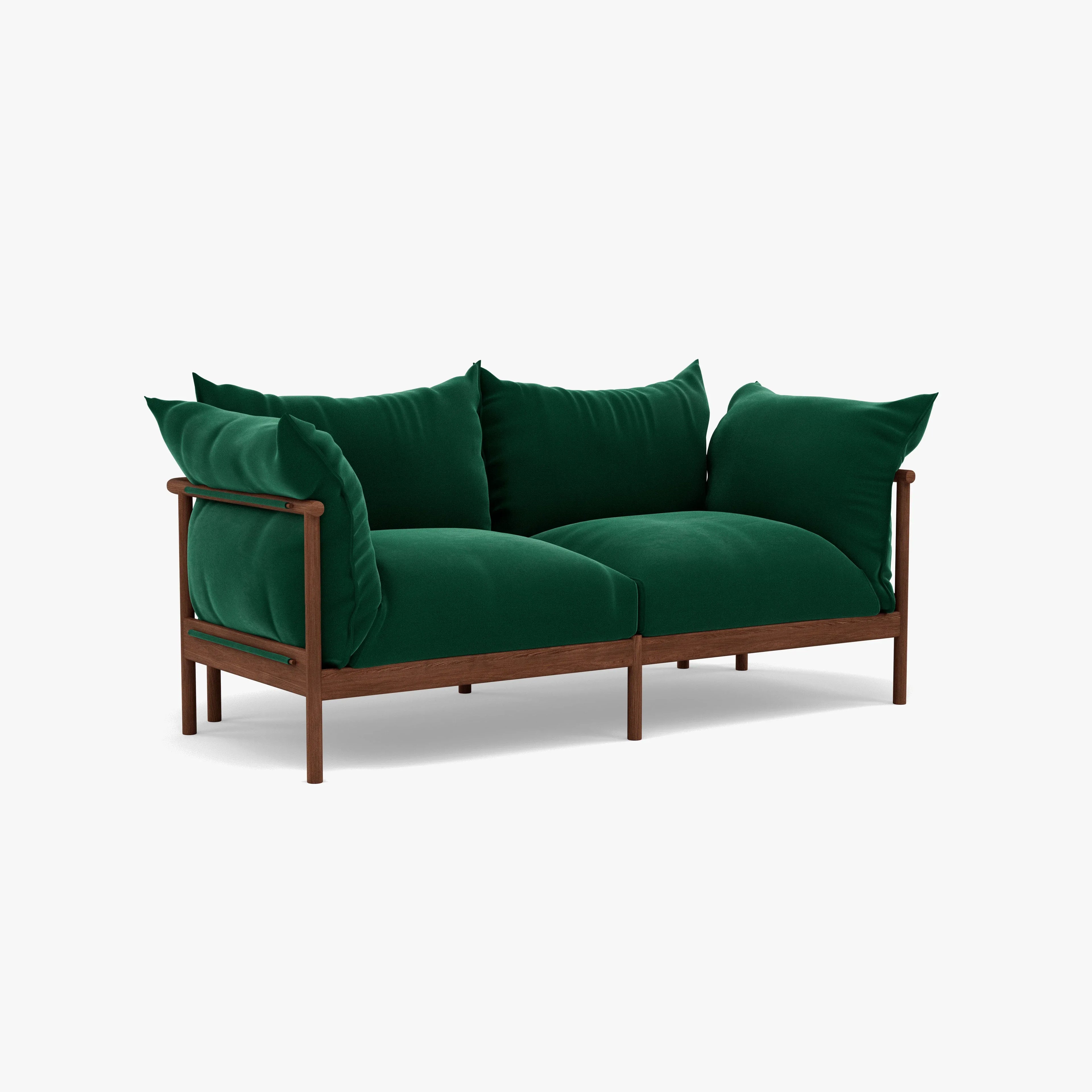 Olivia Sofa 2-Seater Racing Green Velvet Solid American Walnut