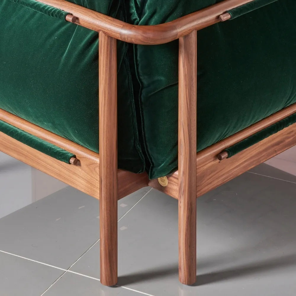 Olivia Sofa 2-Seater Racing Green Velvet Solid American Walnut