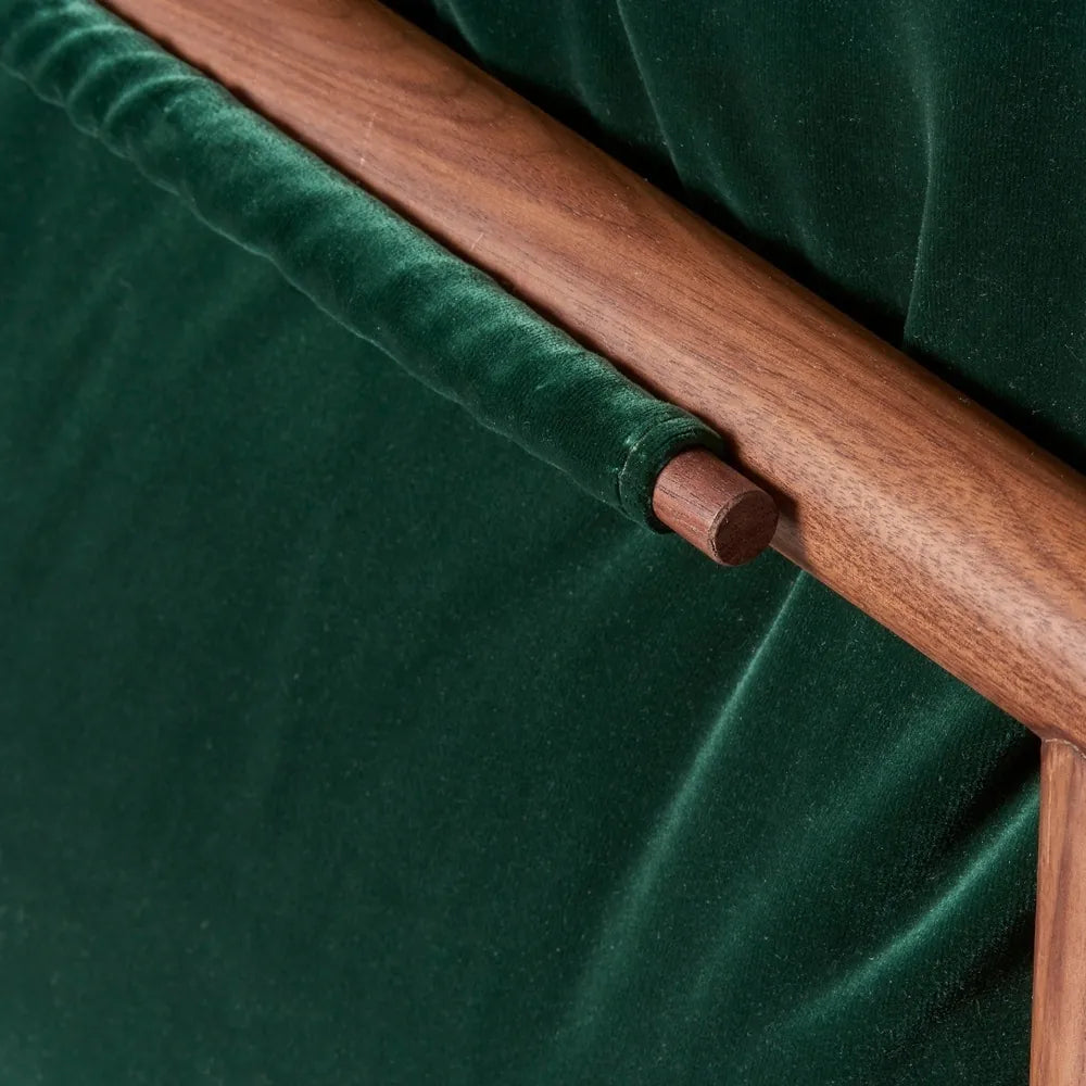 Olivia Sofa 2-Seater Racing Green Velvet Solid American Walnut