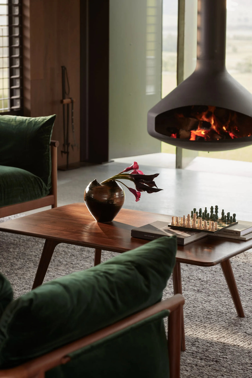 Olivia Sofa 2-Seater Racing Green Velvet Solid American Walnut