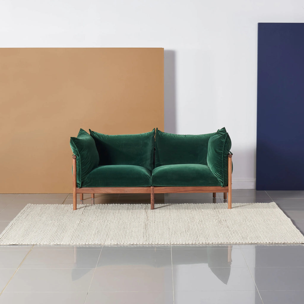 Olivia Sofa 2-Seater Racing Green Velvet Solid American Walnut