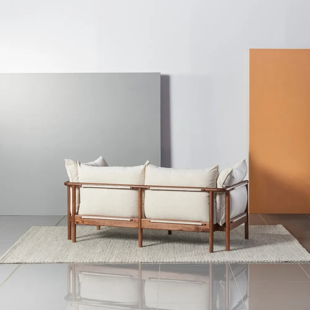 Olivia Sofa 2-Seater Sand Beige Velvet Solid American Walnut