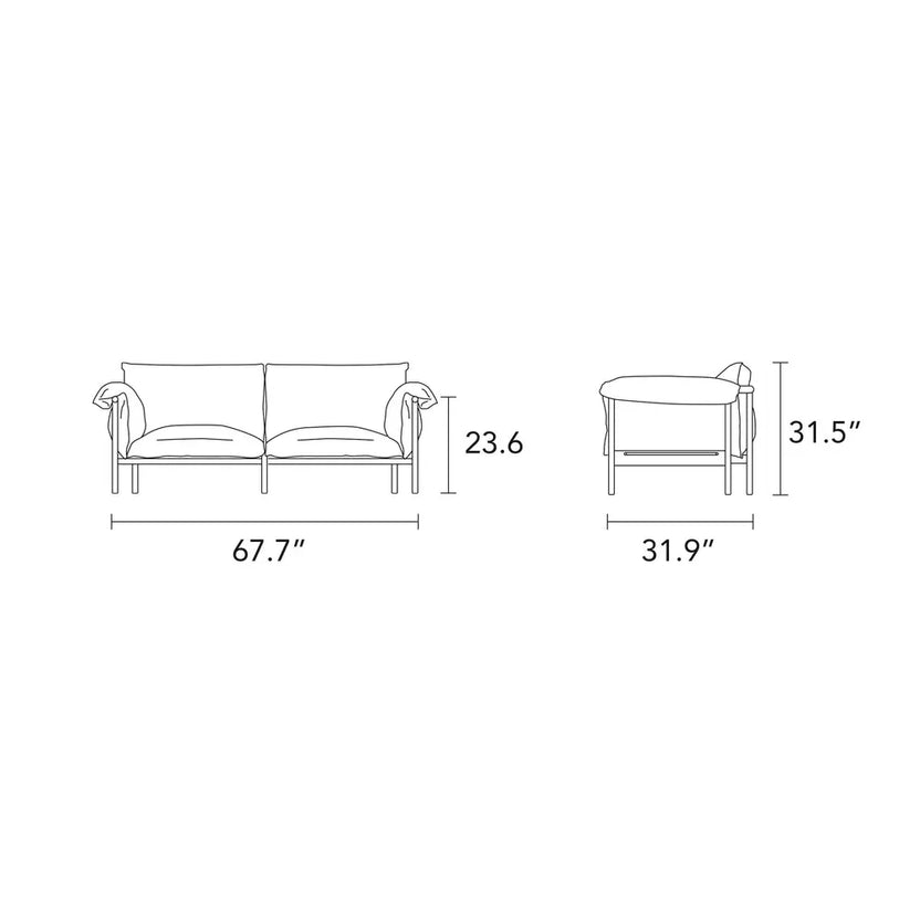 Olivia Sofa 2-Seater Sand Beige Velvet Solid American Walnut
