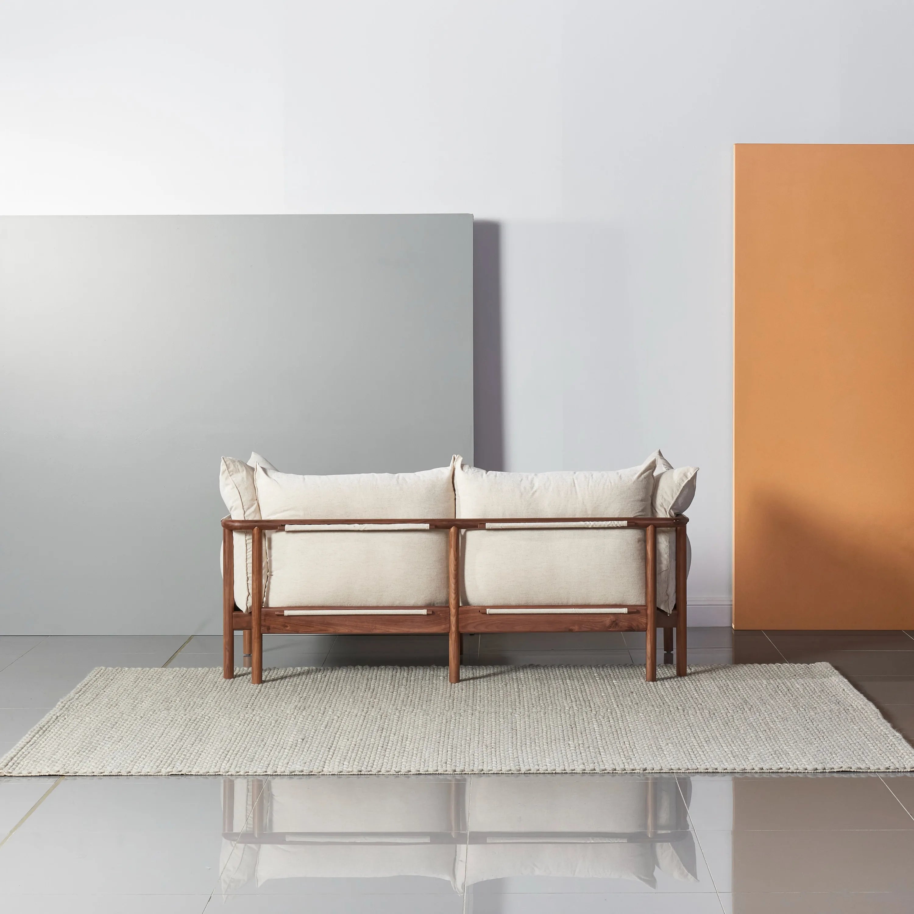 Olivia Sofa 2-Seater Sand Beige Velvet Solid American Walnut