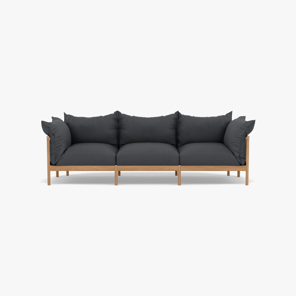 Olivia Sofa 3-Seater Granite Gray Fabric Solid American Oak