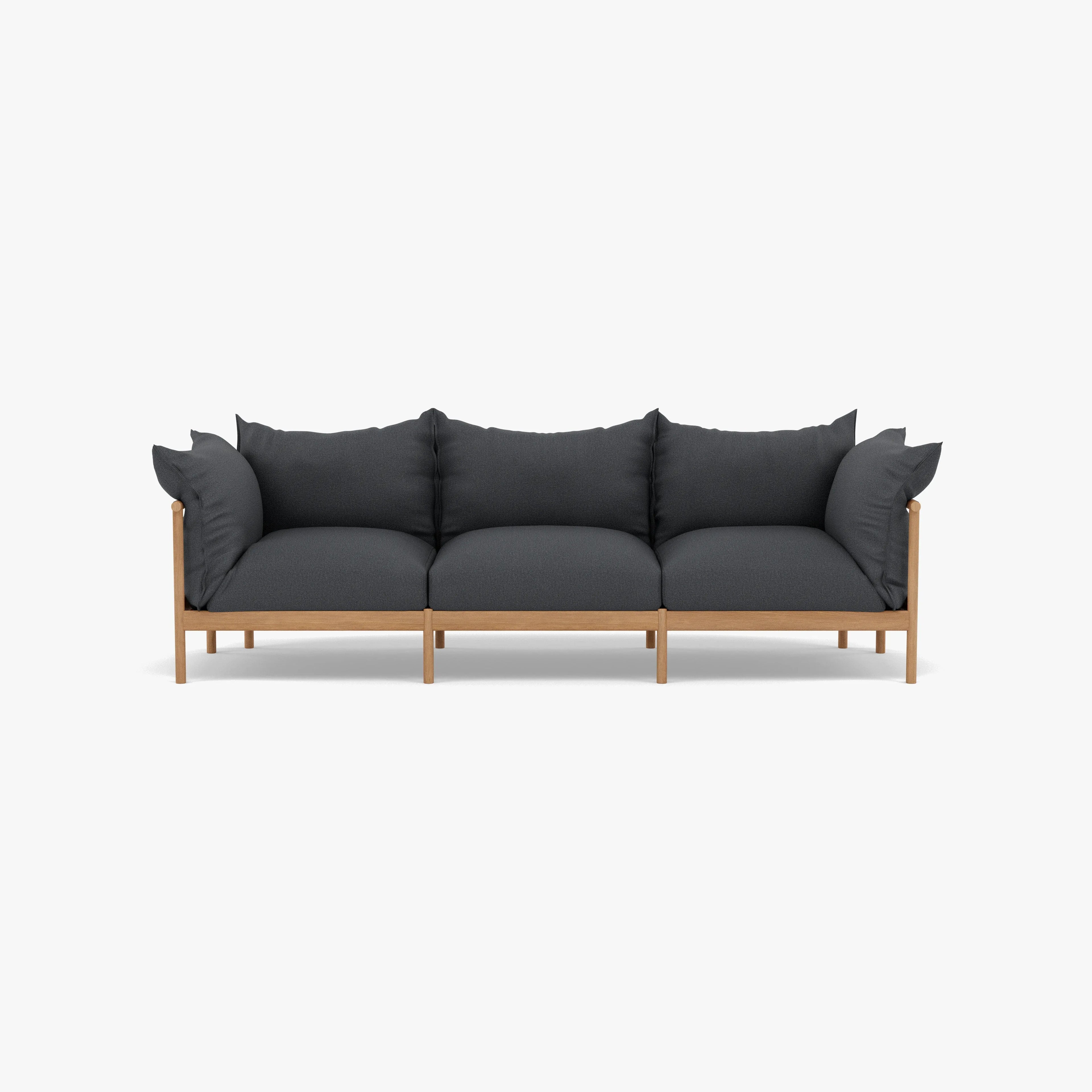 Olivia Sofa 3-Seater Granite Gray Fabric Solid American Oak