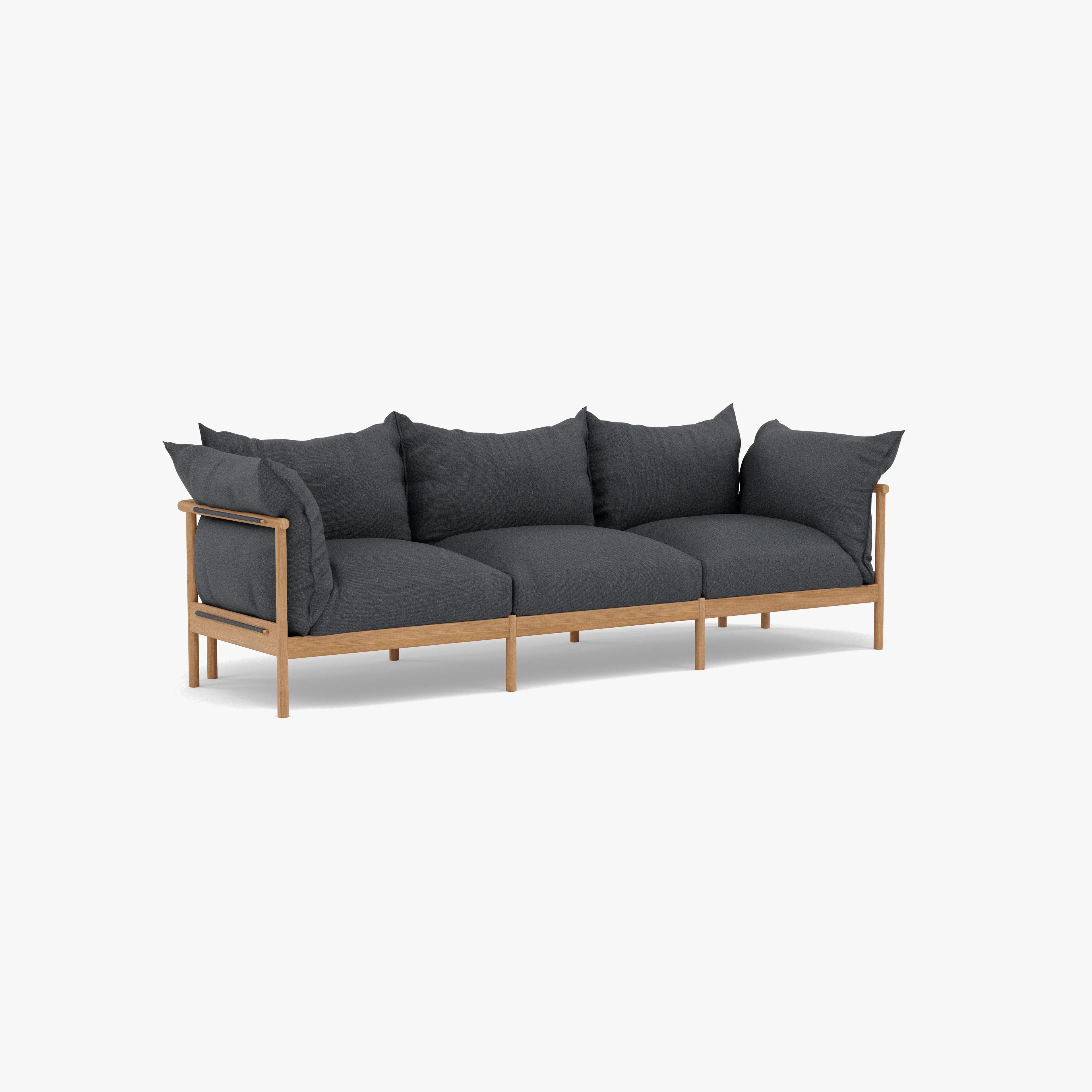 Olivia Sofa 3-Seater Granite Gray Fabric Solid American Oak