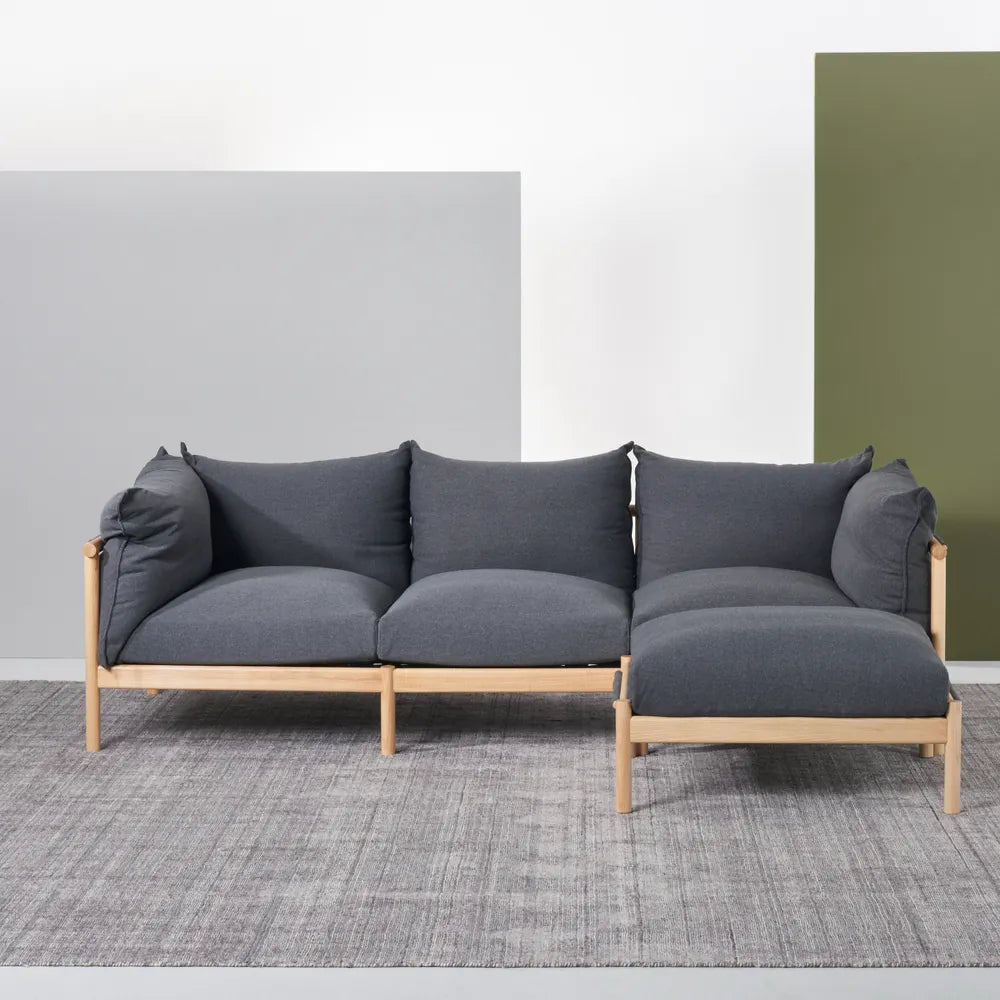 Olivia Sofa 3-Seater Granite Gray Fabric Solid American Oak
