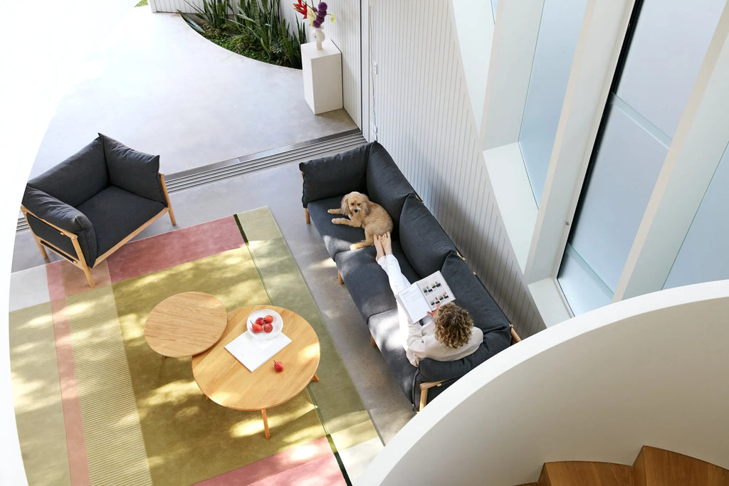 Olivia Sofa 3-Seater Granite Gray Fabric Solid American Oak