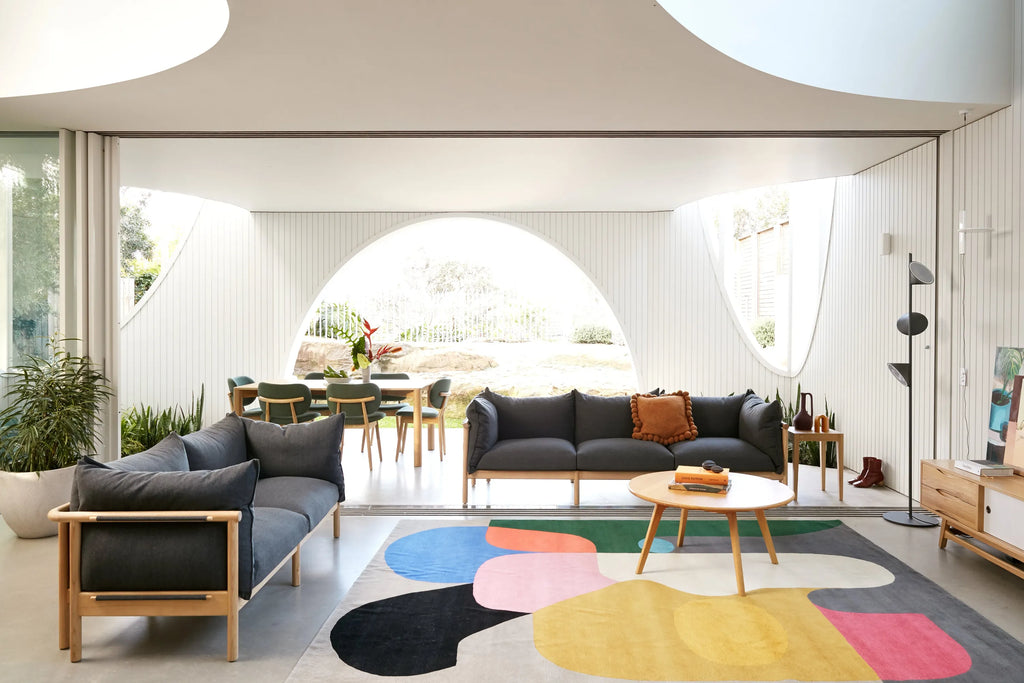 Olivia Sofa 3-Seater Granite Gray Fabric Solid American Oak