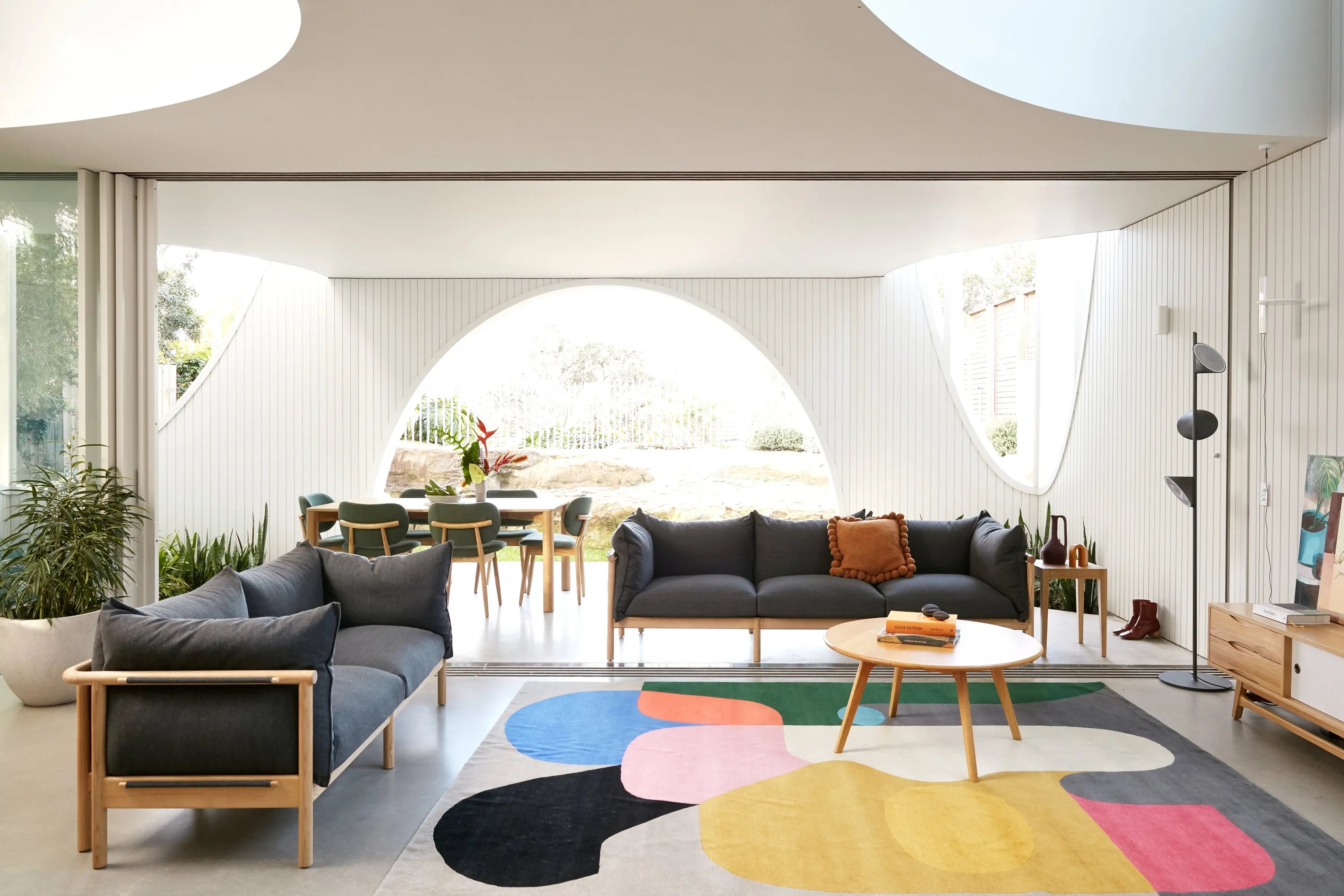 Olivia Sofa 3-Seater Granite Gray Fabric Solid American Oak