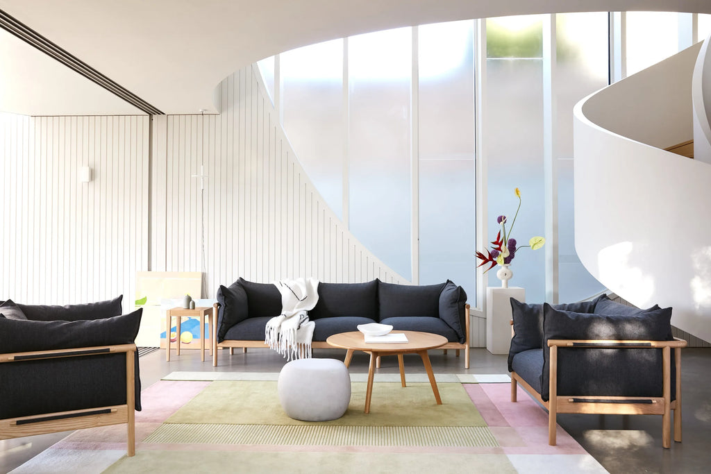 Olivia Sofa 3-Seater Granite Gray Fabric Solid American Oak