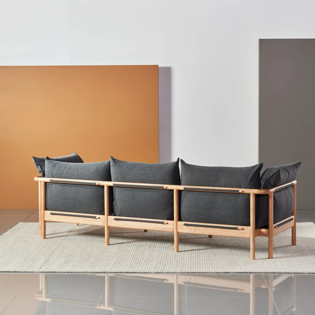 Olivia Sofa 3-Seater Granite Gray Fabric Solid American Oak