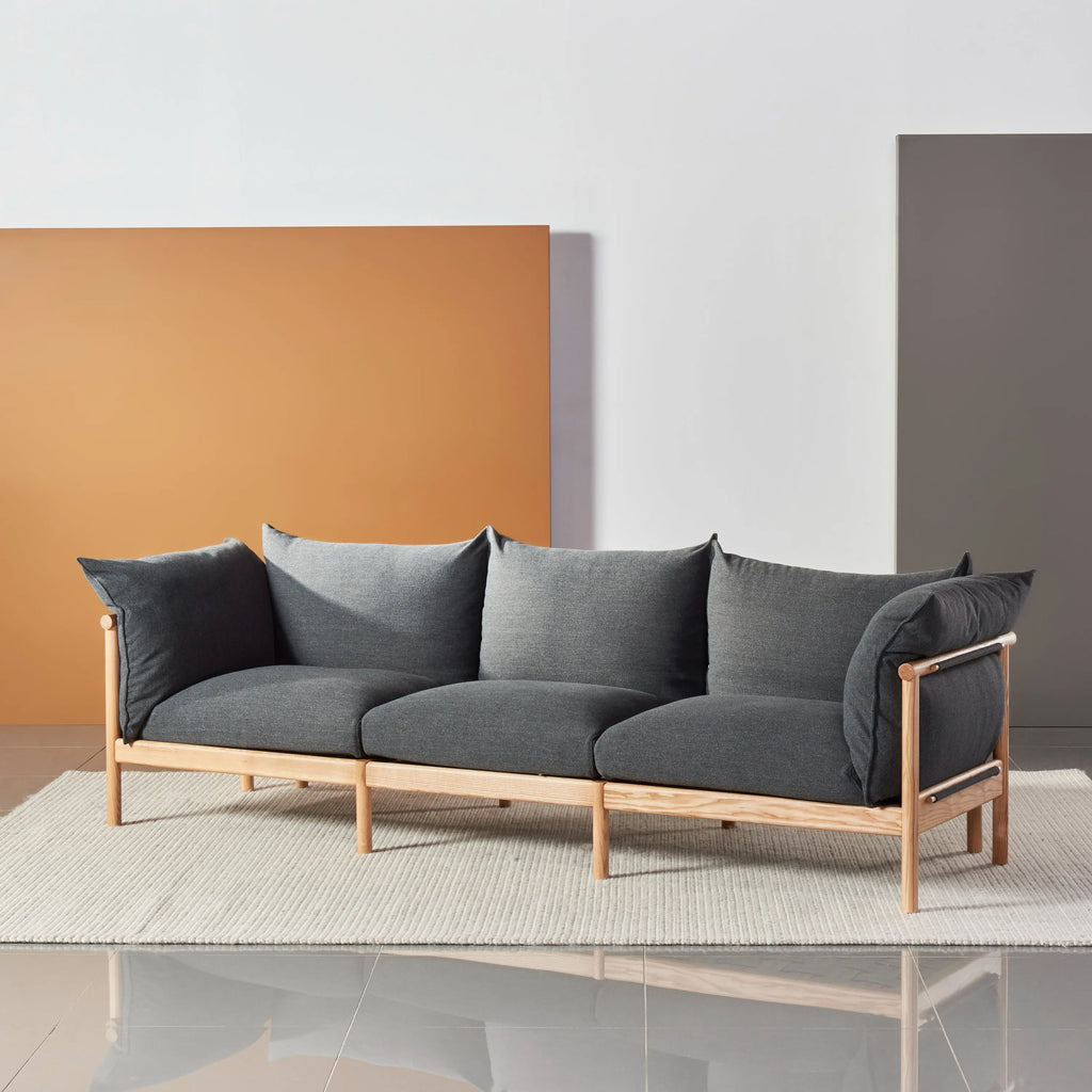 Olivia Sofa 3-Seater Granite Gray Fabric Solid American Oak