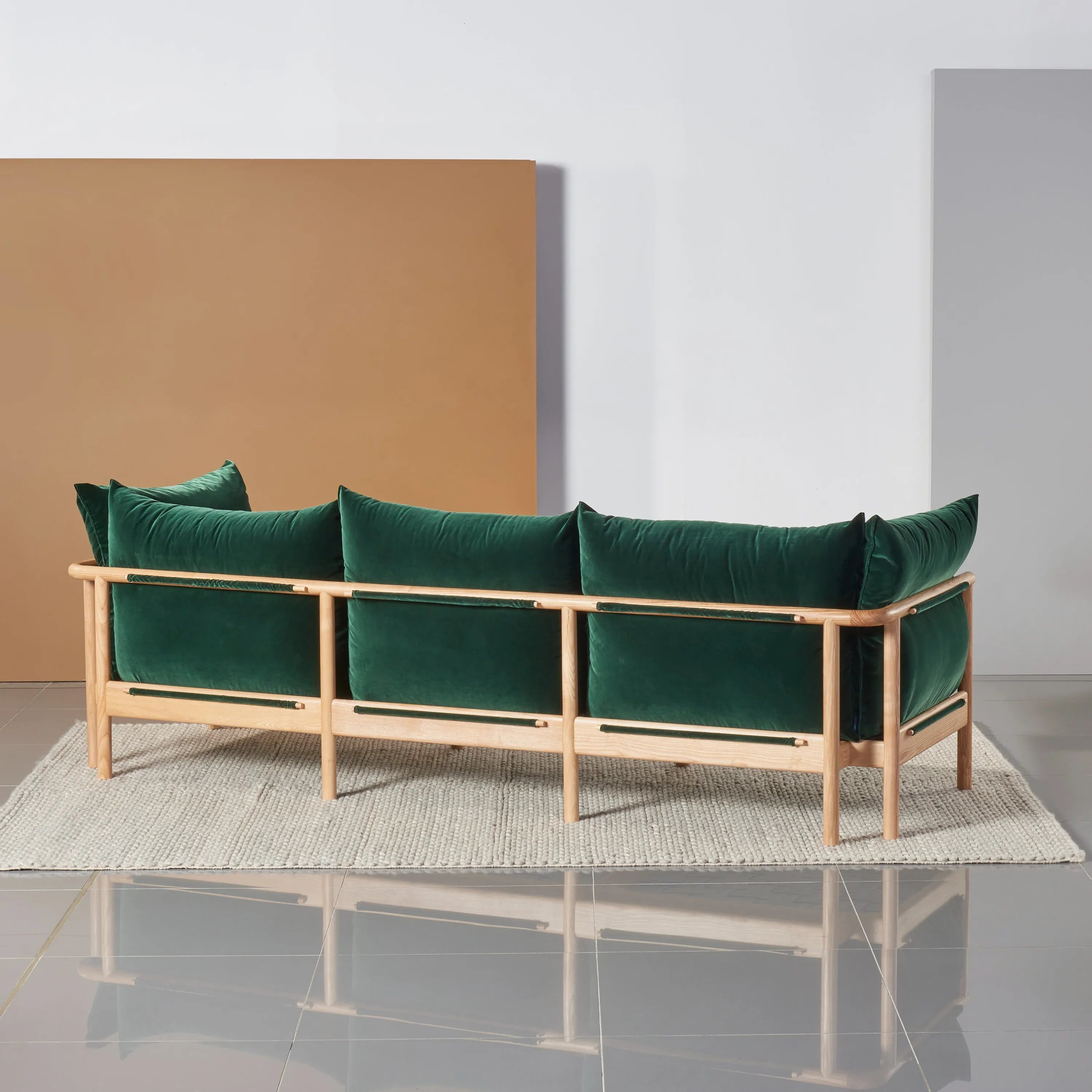 Olivia Sofa 3-Seater Racing Green Velvet Solid American Oak