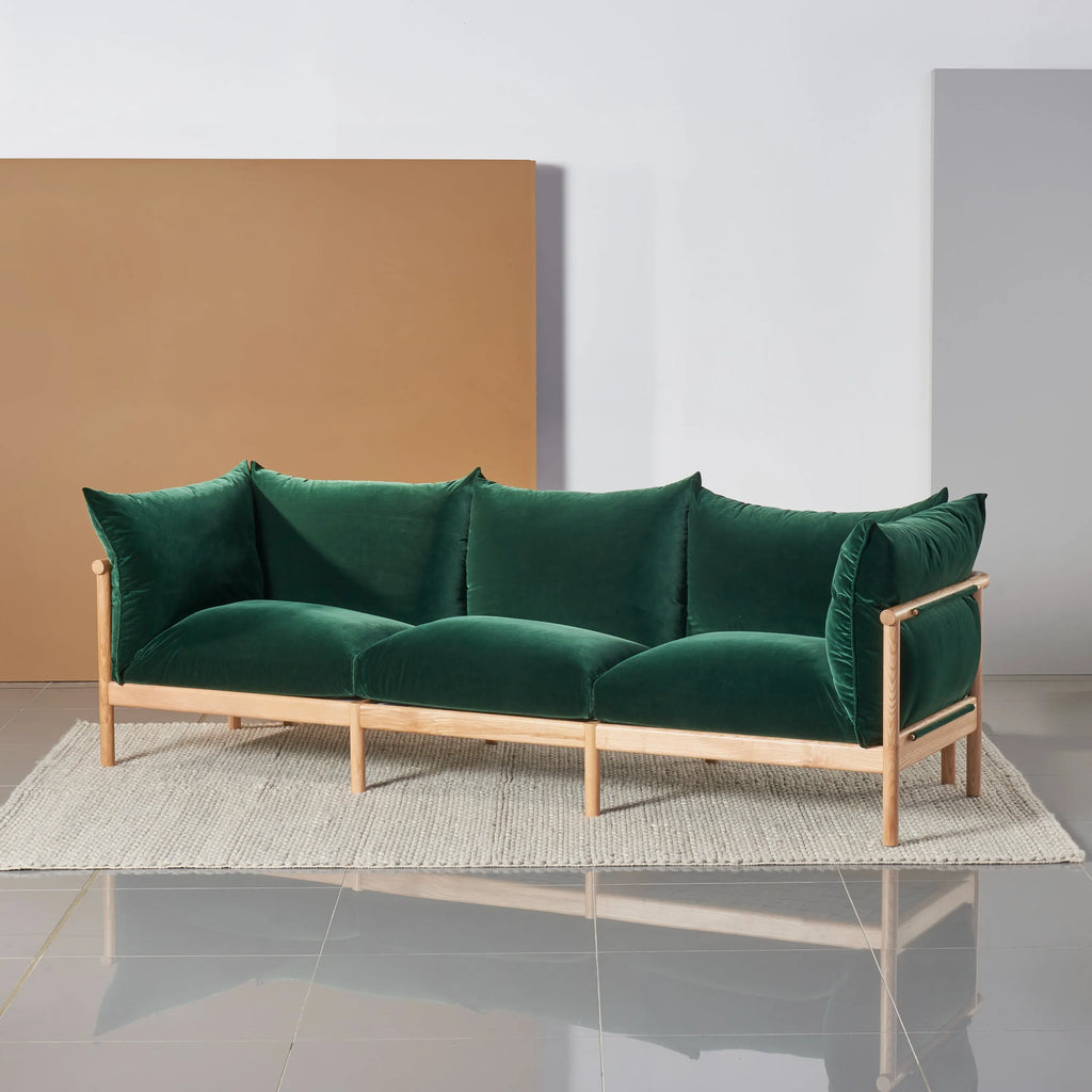 Olivia Sofa 3-Seater Racing Green Velvet Solid American Oak
