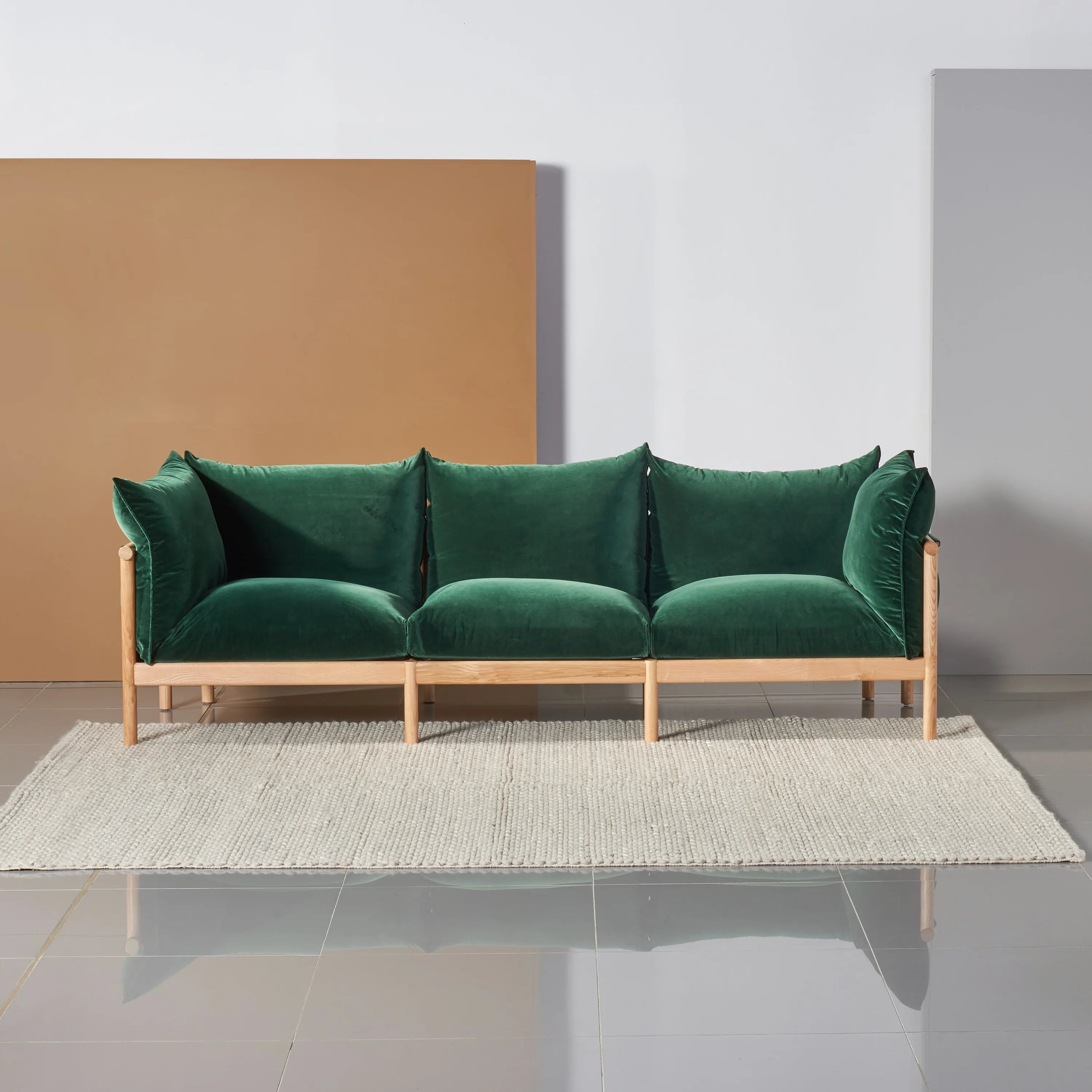 Olivia Sofa 3-Seater Racing Green Velvet Solid American Oak