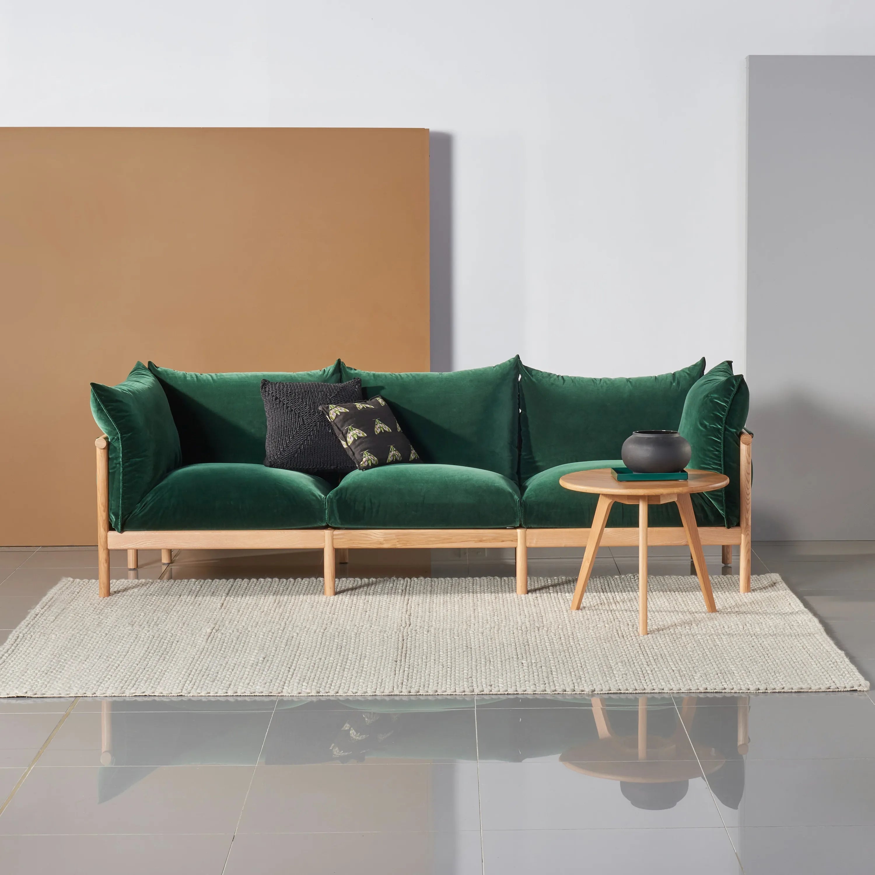 Olivia Sofa 3-Seater Racing Green Velvet Solid American Oak
