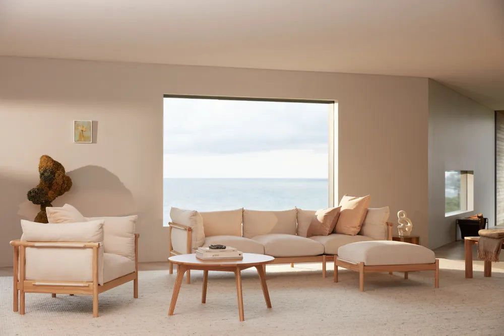 Olivia Sofa 3-Seater Sand Beige Velvet Solid American Oak