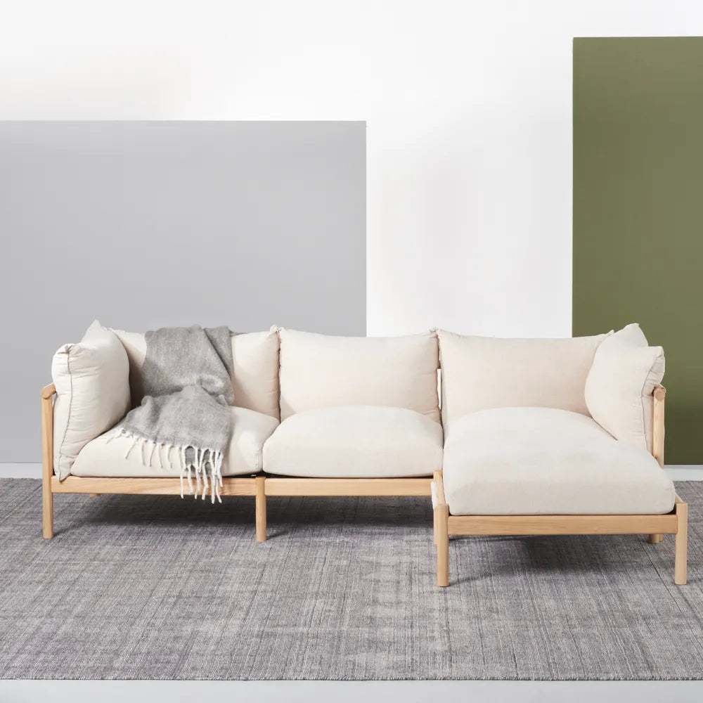 Olivia Sofa 3-Seater Sand Beige Velvet Solid American Oak