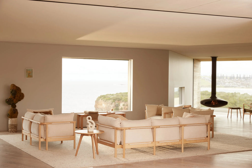 Olivia Sofa 3-Seater Sand Beige Velvet Solid American Oak