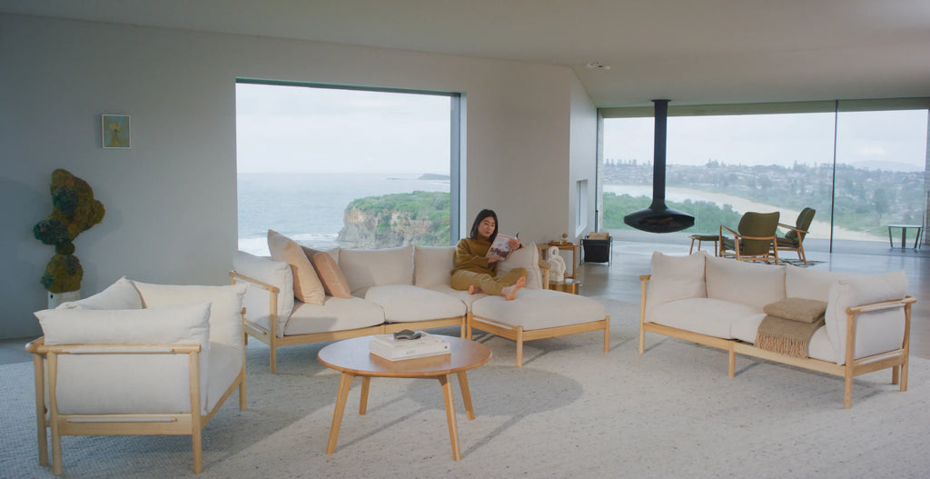 Olivia Sofa 3-Seater Sand Beige Velvet Solid American Oak