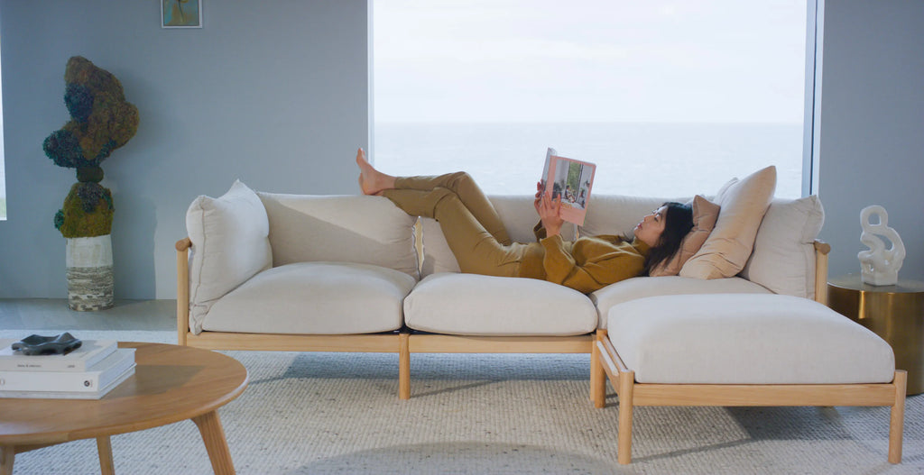 Olivia Sofa 3-Seater Sand Beige Velvet Solid American Oak