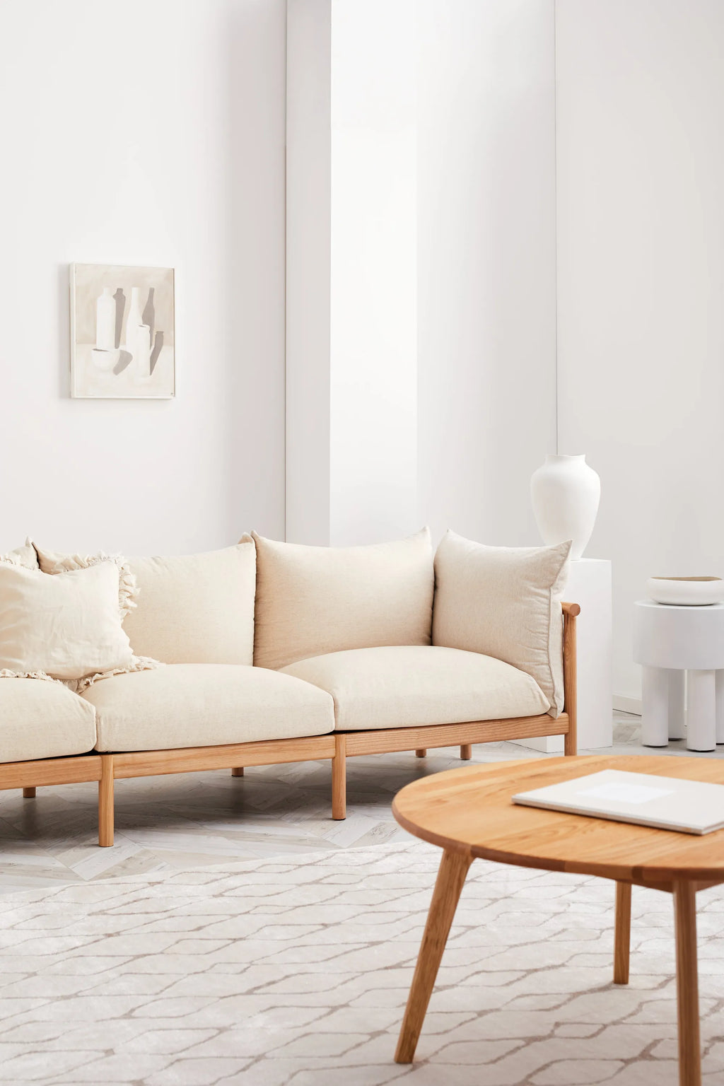 Olivia Sofa 3-Seater Sand Beige Velvet Solid American Oak