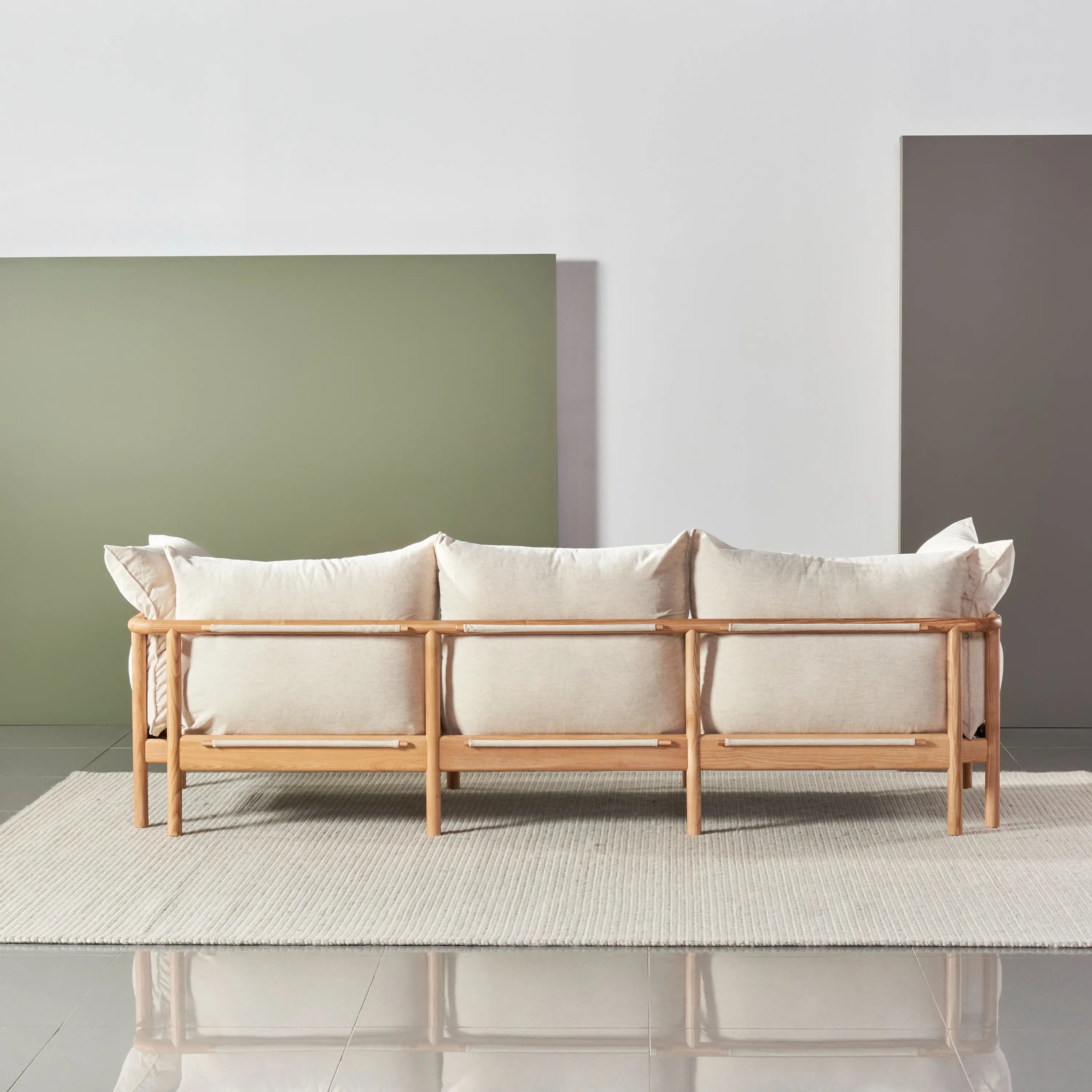 Olivia Sofa 3-Seater Sand Beige Velvet Solid American Oak