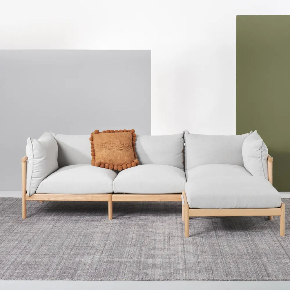 Olivia Sofa 3-Seater Soft Gray Fabric Solid American Oak