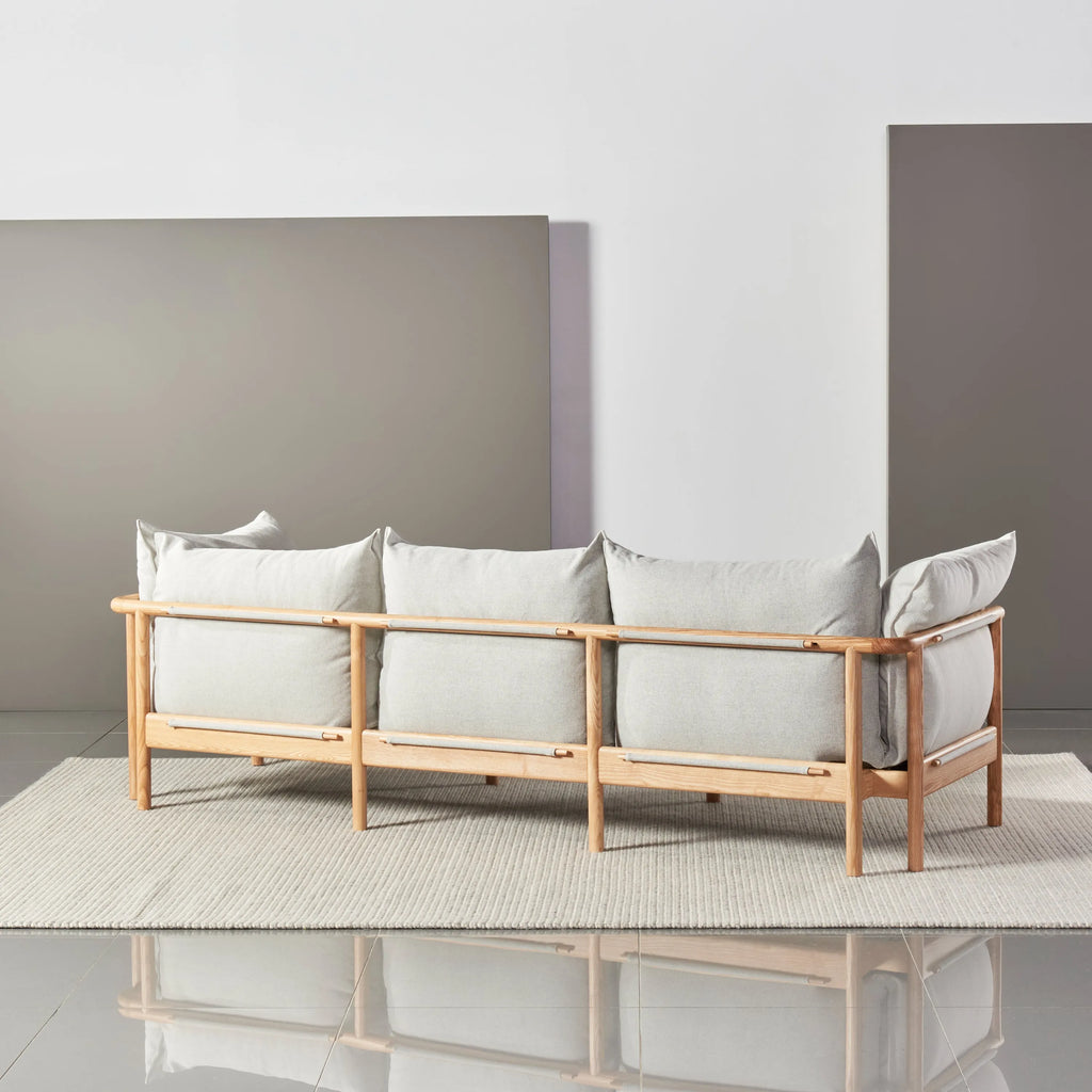 Olivia Sofa 3-Seater Soft Gray Fabric Solid American Oak